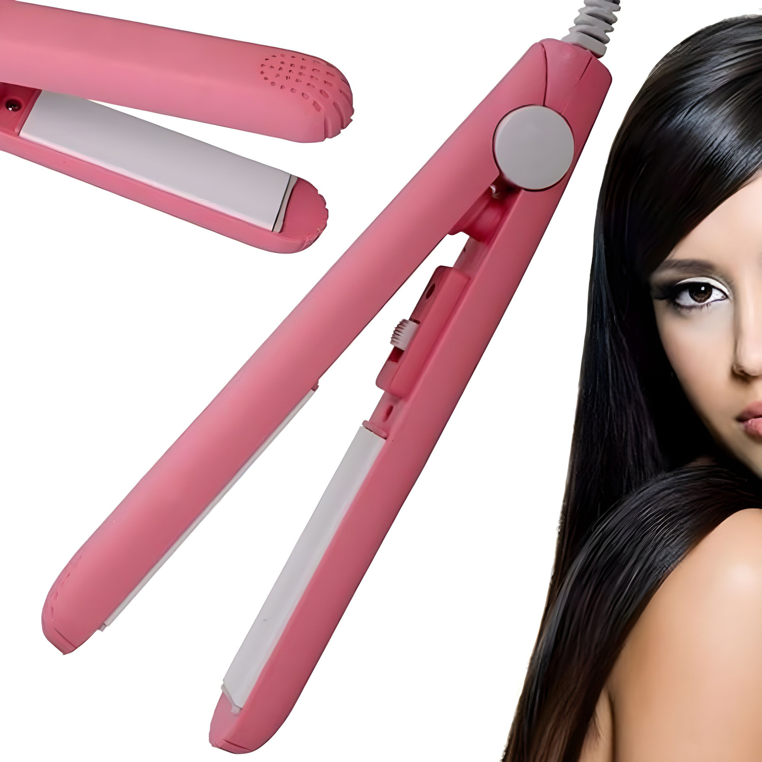 Image of Plusbeauty Hair Straightener Minimized Heat Damage with SilkPro Care Ceramic Coated Plates Pressing mashine small Hair Straightener (Pink)