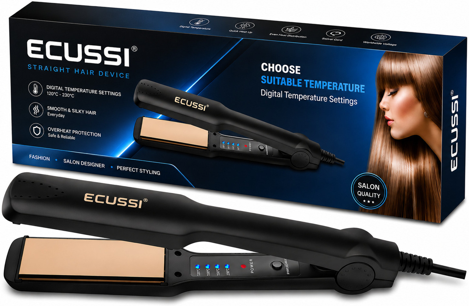 Image of ECUSSI Professional Digital Ceramic Hair Straightener 120C-230C HS-230D Hair Straightener