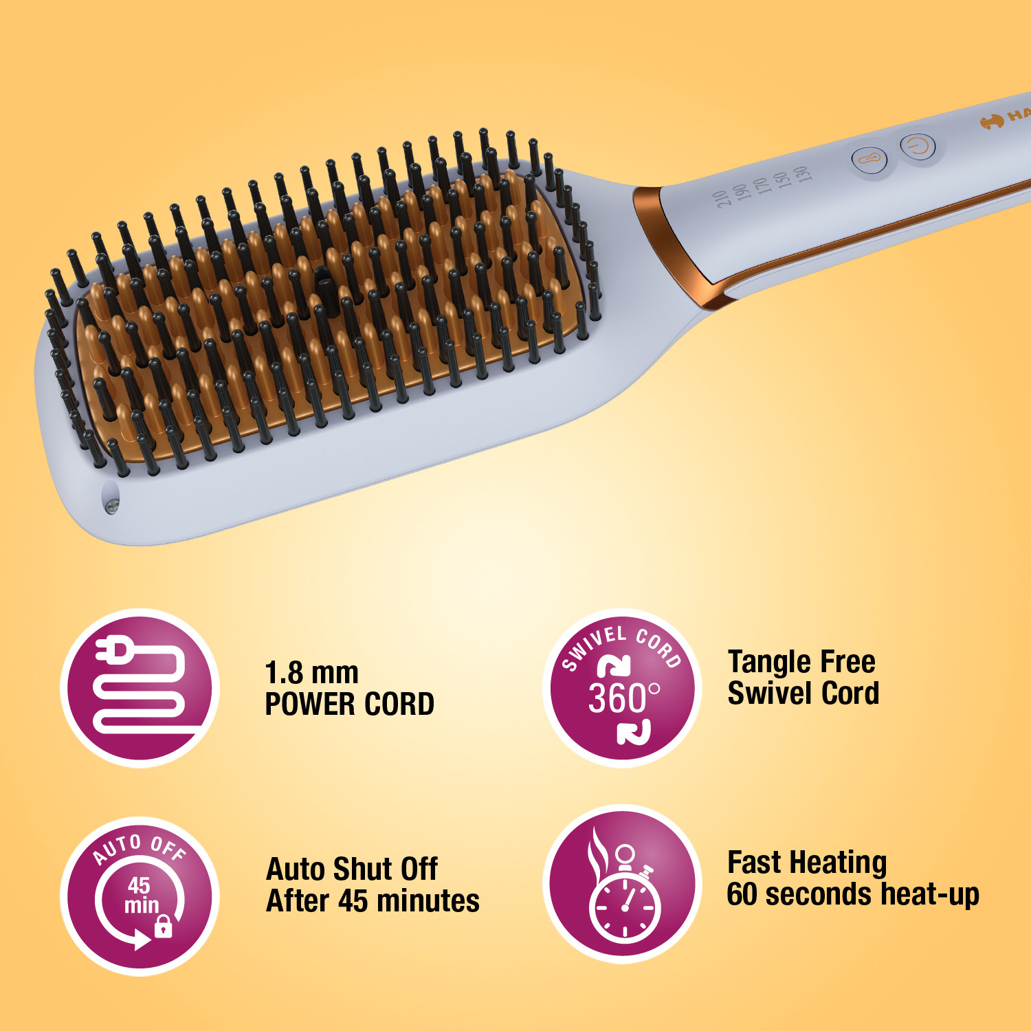 Image of HAVELLS HS6000 Keratin Infused Hair Straightening Brush with Temperature Control HS6000 Keratin Infused Hair Straightening Brush with Temperature Control Hair Straightener Brush