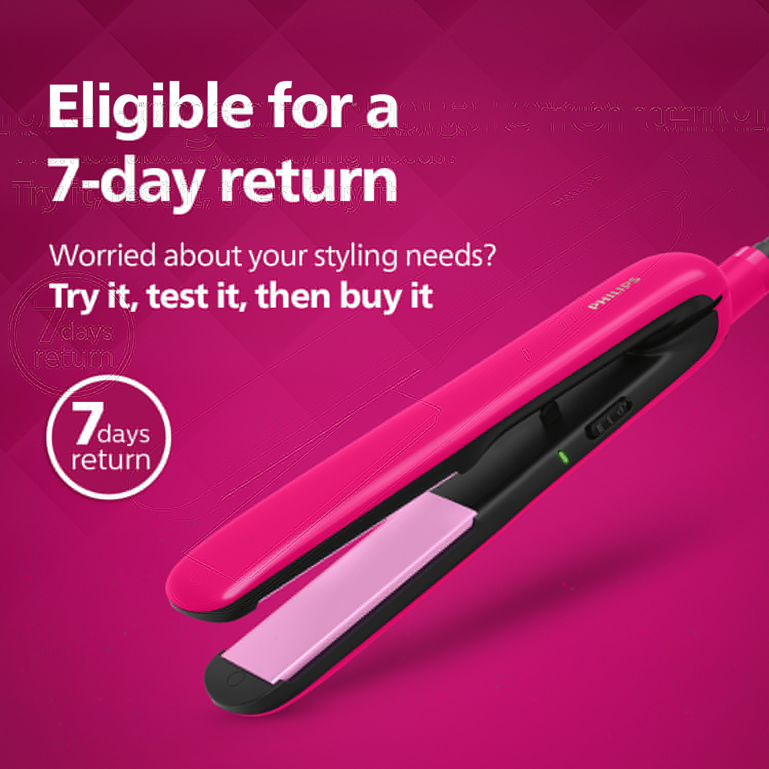 Image of PHILIPS Silk Titanium Straightener BHS332 /00 Hair Straightener (Pink, Black)