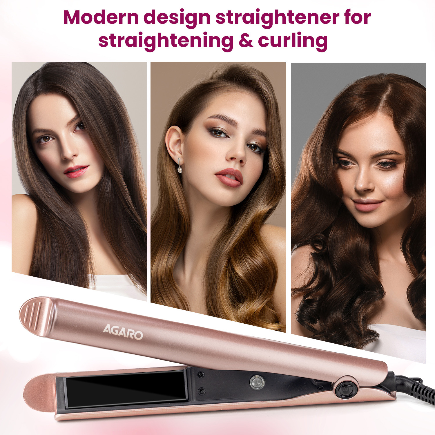 Image of AGARO Straightener & Curler, 2-In-1 Twist Angled Ceramic Coated Floating Plates HS1927 Hair Straightener