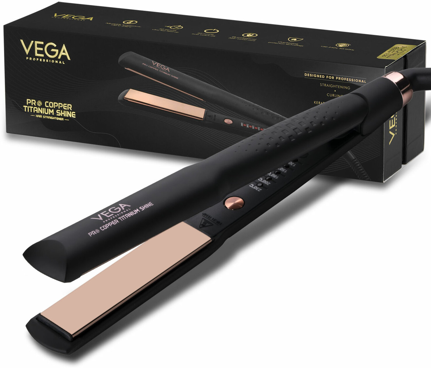 Image of Vega Professional Pro Copper Titanium Shine with Copper Titanium 3D Floating Plates (VPMHS-07) VPMHS-07 Hair Straightener
