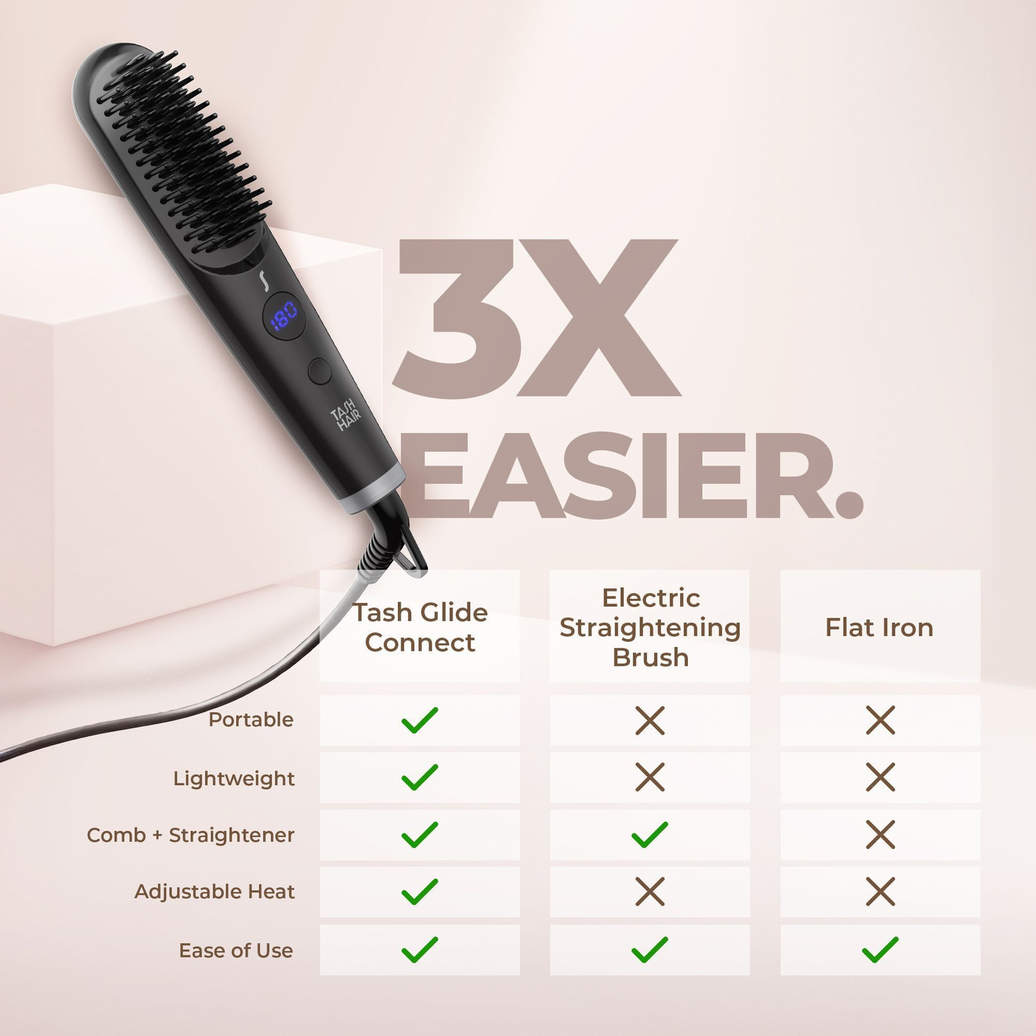 Image of Tash Hair Glide Connect Portable & Mini Straightening Comb Hair Straightener Brush