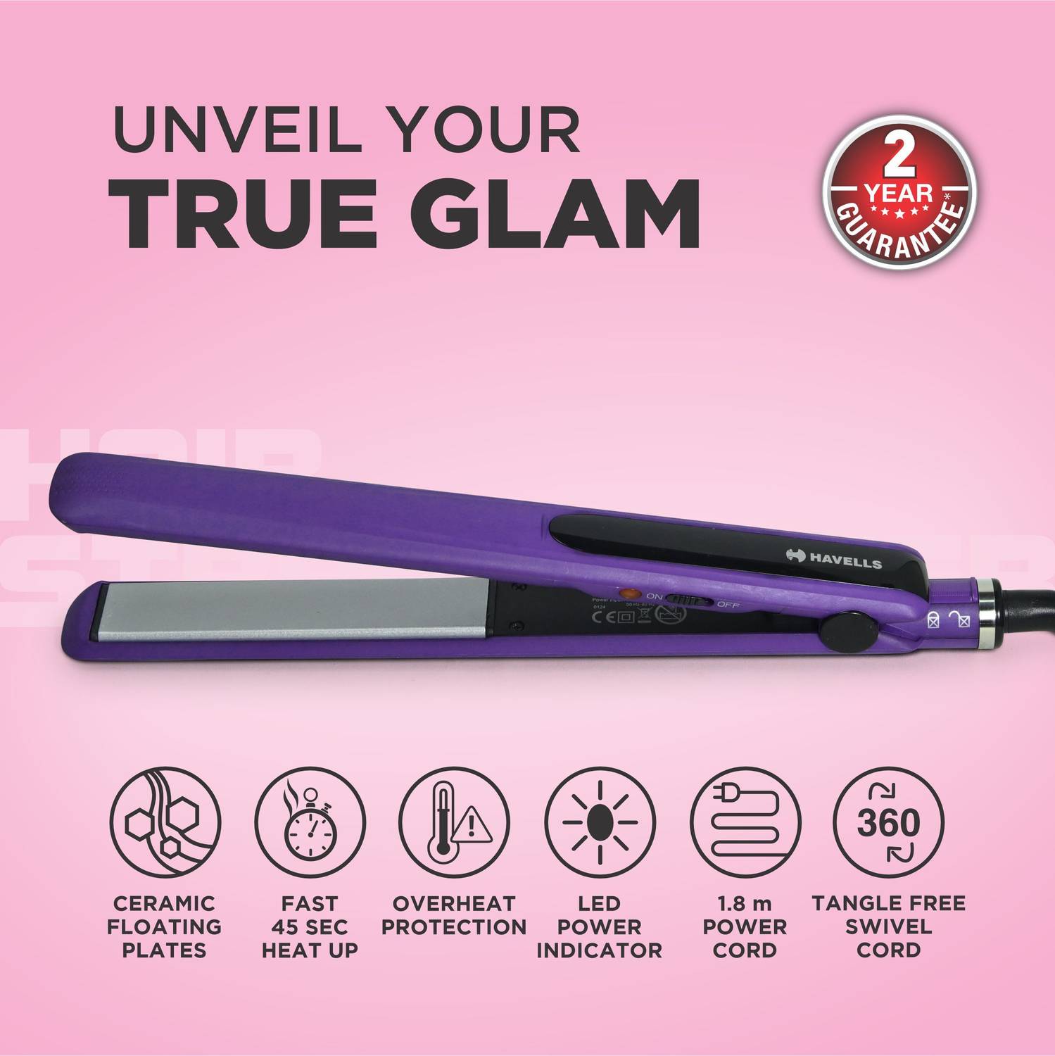 HAVELLS HS4101 Purple Hair Straightener - Image 3
