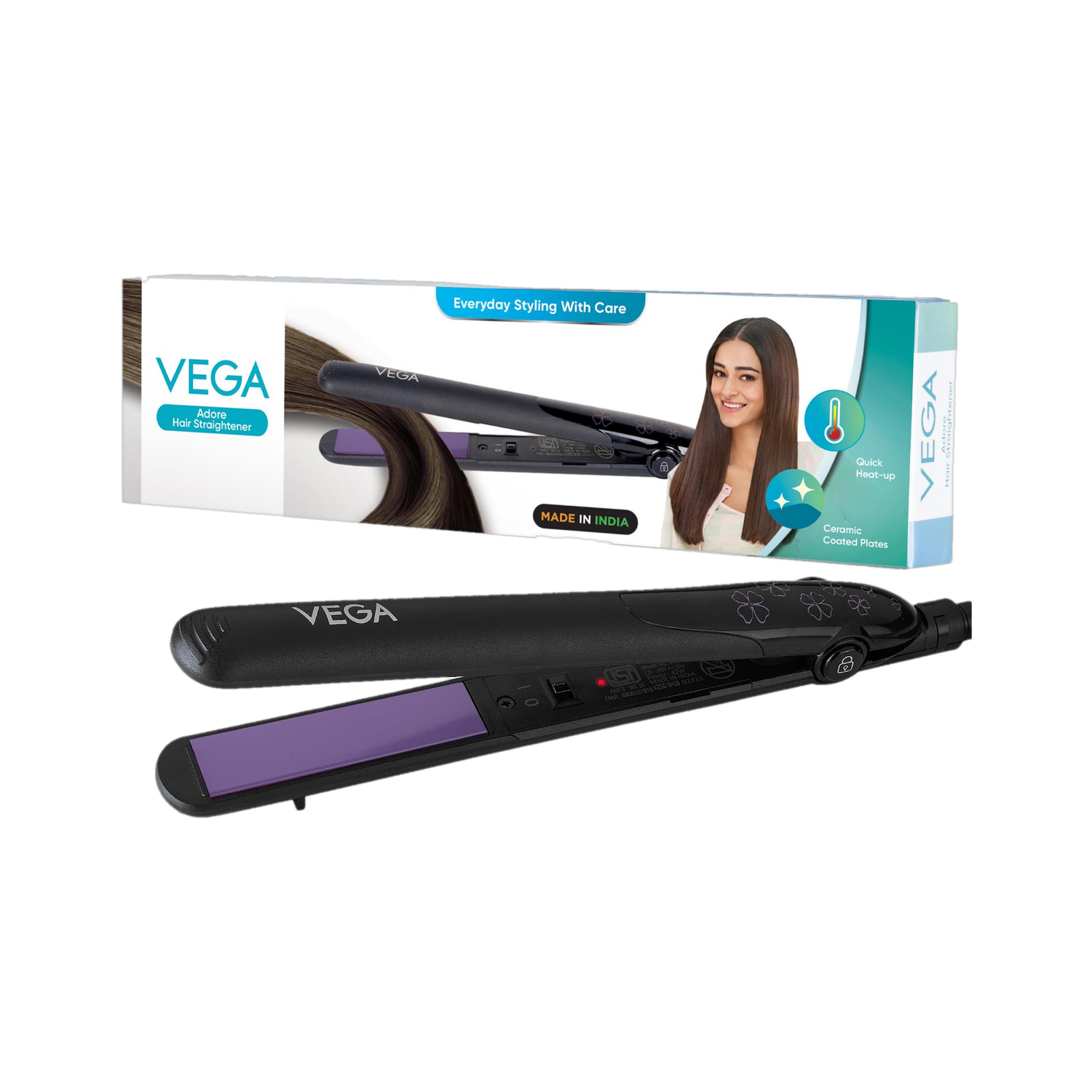 VEGA Adore Hair Straightener For Women,Ceramic Coated Plates VHSH-18N Hair Straightener