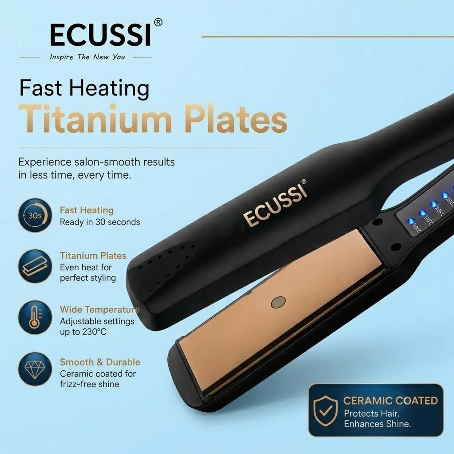 Image of ECUSSI Professional Digital Ceramic Hair Straightener 120C-230C HS-230D Hair Straightener