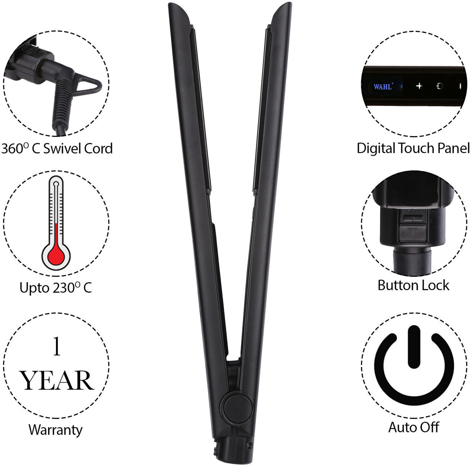 Image of WAHL 1 Inch Ceramic Plates | Quick Heat-Up Styling Tool for Salon & Home Use WPHS8-0124 Permanent + Keratin Hair Straightener