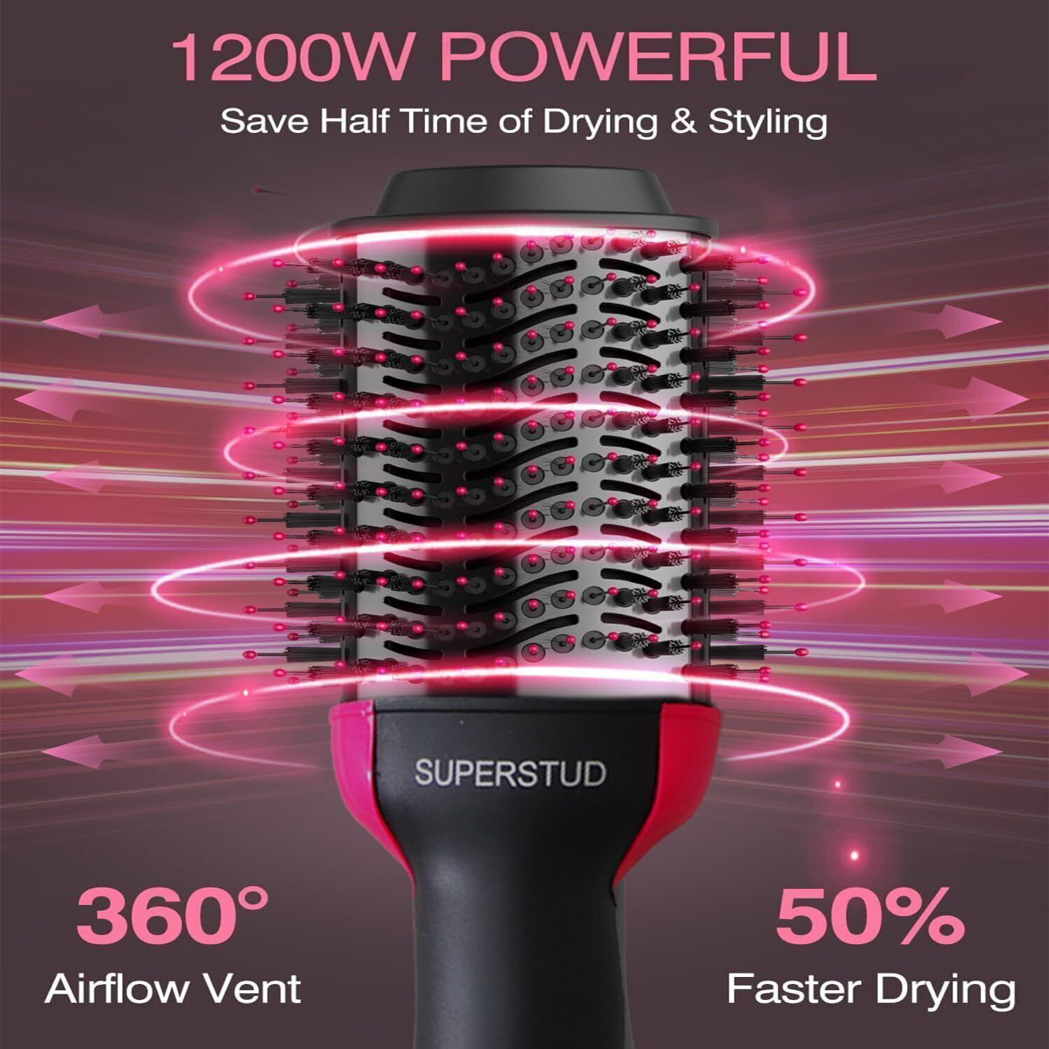 Image of SUPERSTUD Hair Dryer Straightener Brush For Woman Professional 4 In 1 Volumizer Hair Straightener Brush