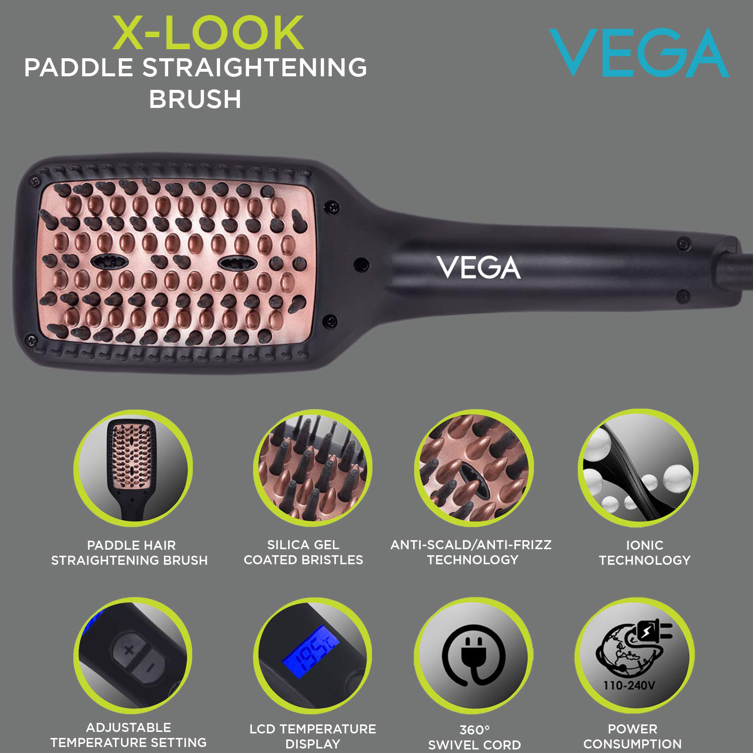 Image of VEGA X-Look Paddle Hair Straightening Brush VHSB-02 Hair Straightener Brush