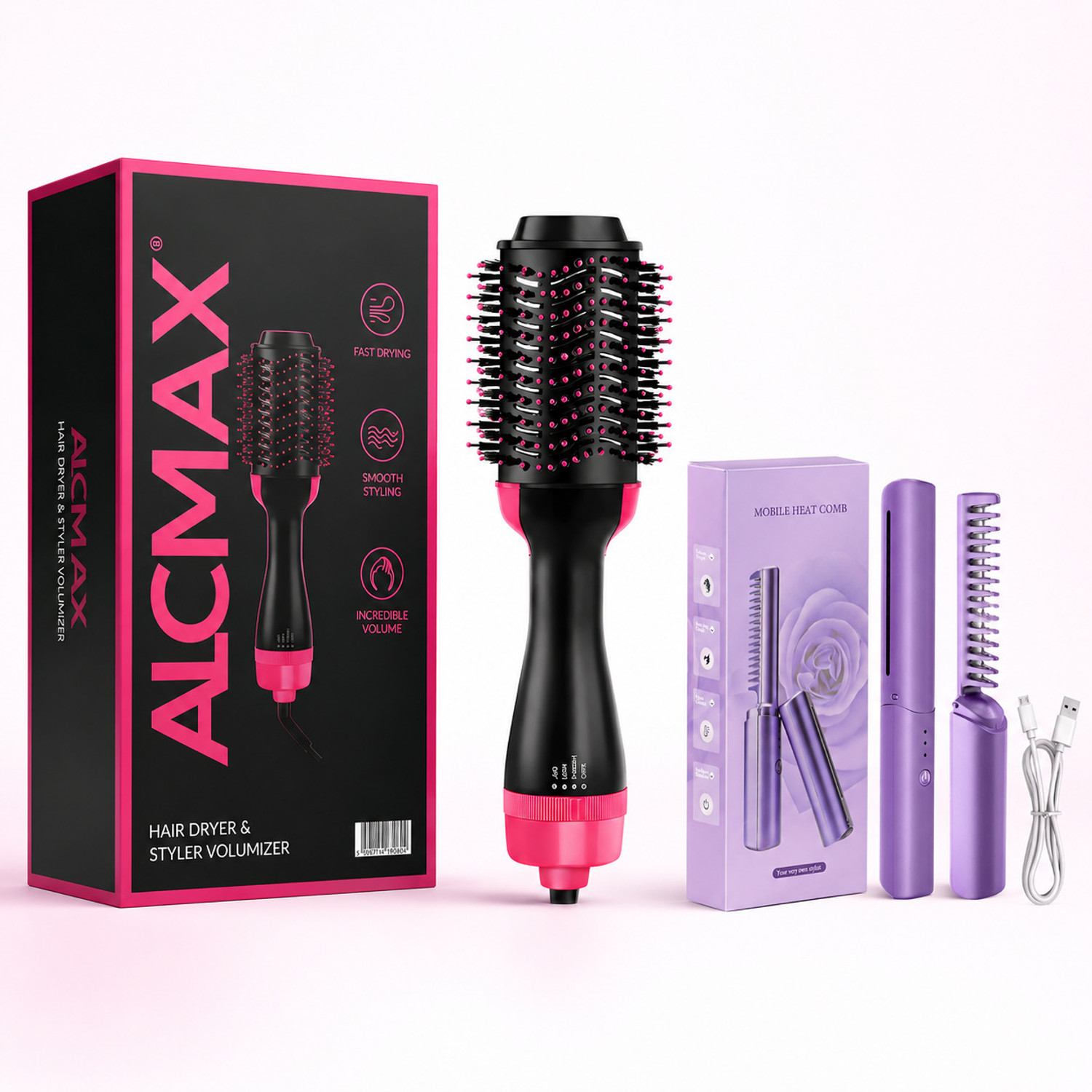 Image of Alcmax Hair Dryer Volumizer with Complimentary Mini Heat Comb for Women Hair Dryer & Styler Volumizer Brush Hair Straightener Brush
