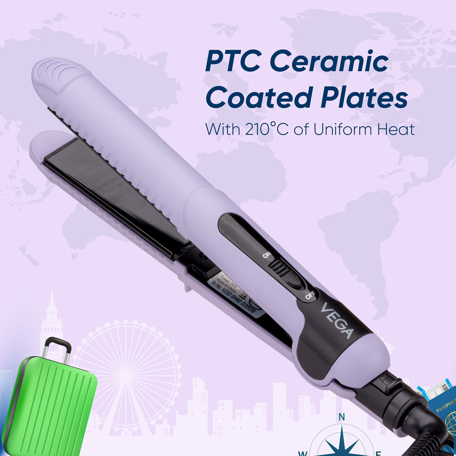 Image of VEGA Mini Hair Straightener for Women with Ceramic Coated Plates, Best for Traveling Go Mini VHSH-40 Hair Straightener