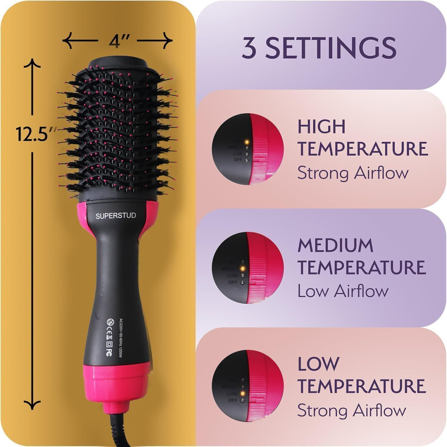 Image of SUPERSTUD Hair Dryer Straightener Brush For Woman Professional 4 In 1 Volumizer Hair Straightener Brush