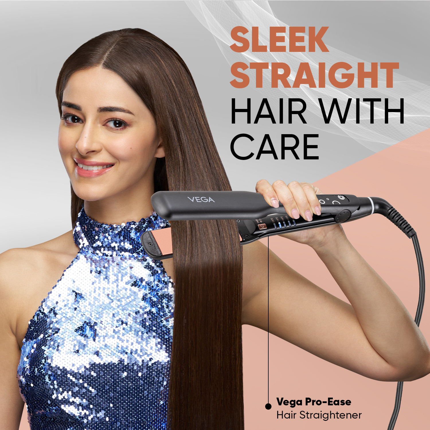 Image of VEGA Pro-Ease with Wide Ceramic Coated plates & Adjustable Temperature VHSH-26 Hair Straightener