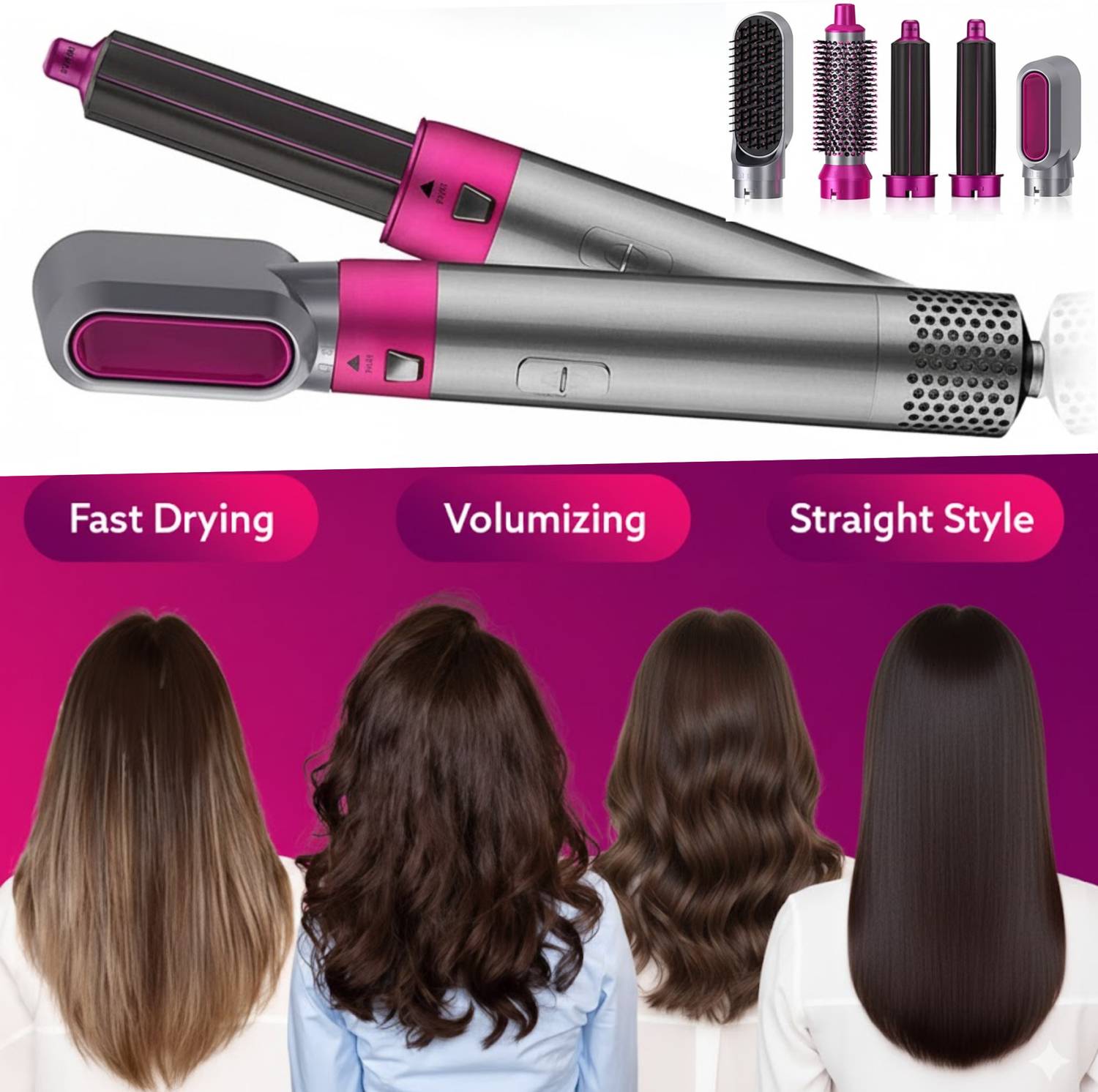 SmartTech 5IN1 Hair Dryer & Styling Tool with Detachable Brush