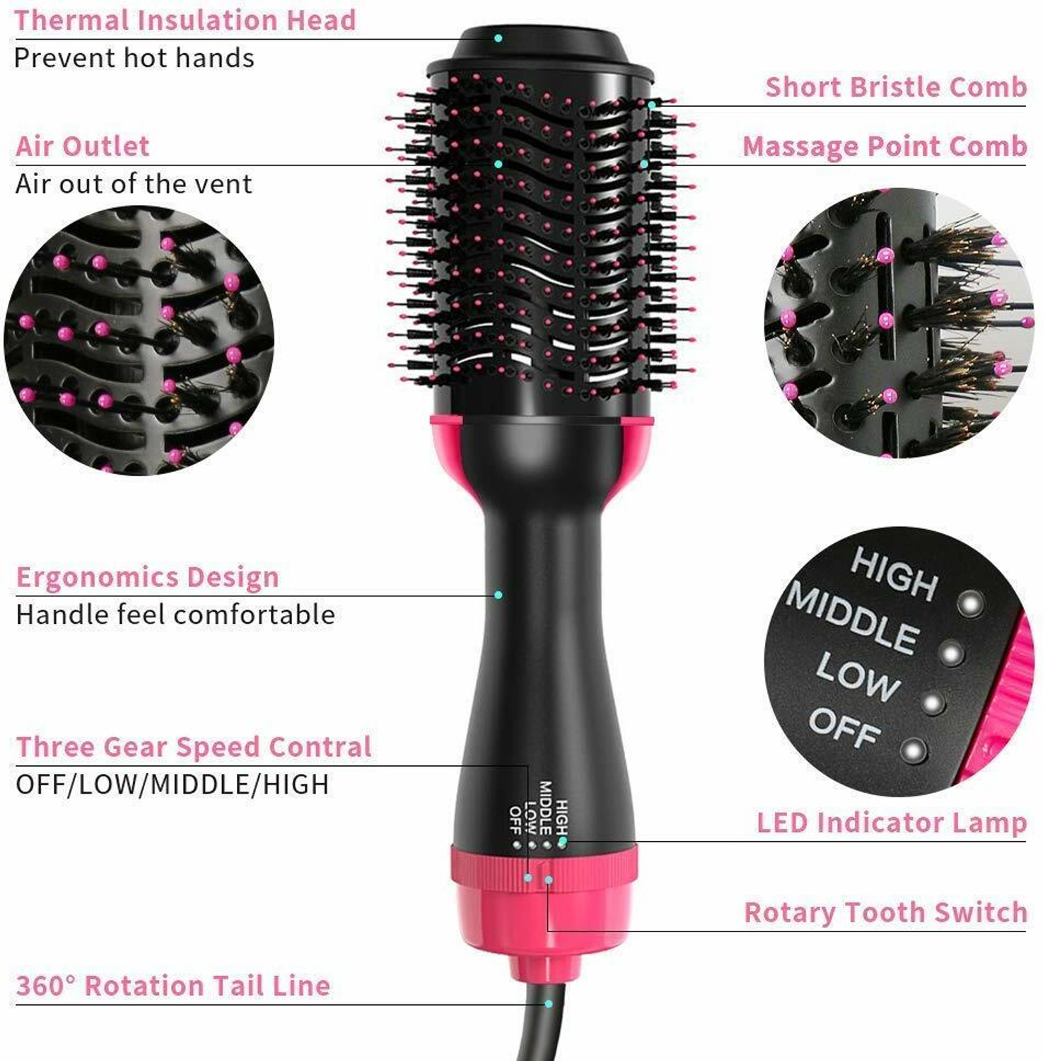 Image of NKK TRADERS One Step Hair Dryer and Volumizer, Hot Air Brush, 3 in1 Styling Brush Styler, Negative Ion Hair Straightener Curler Brush for All Hairstyle, Black