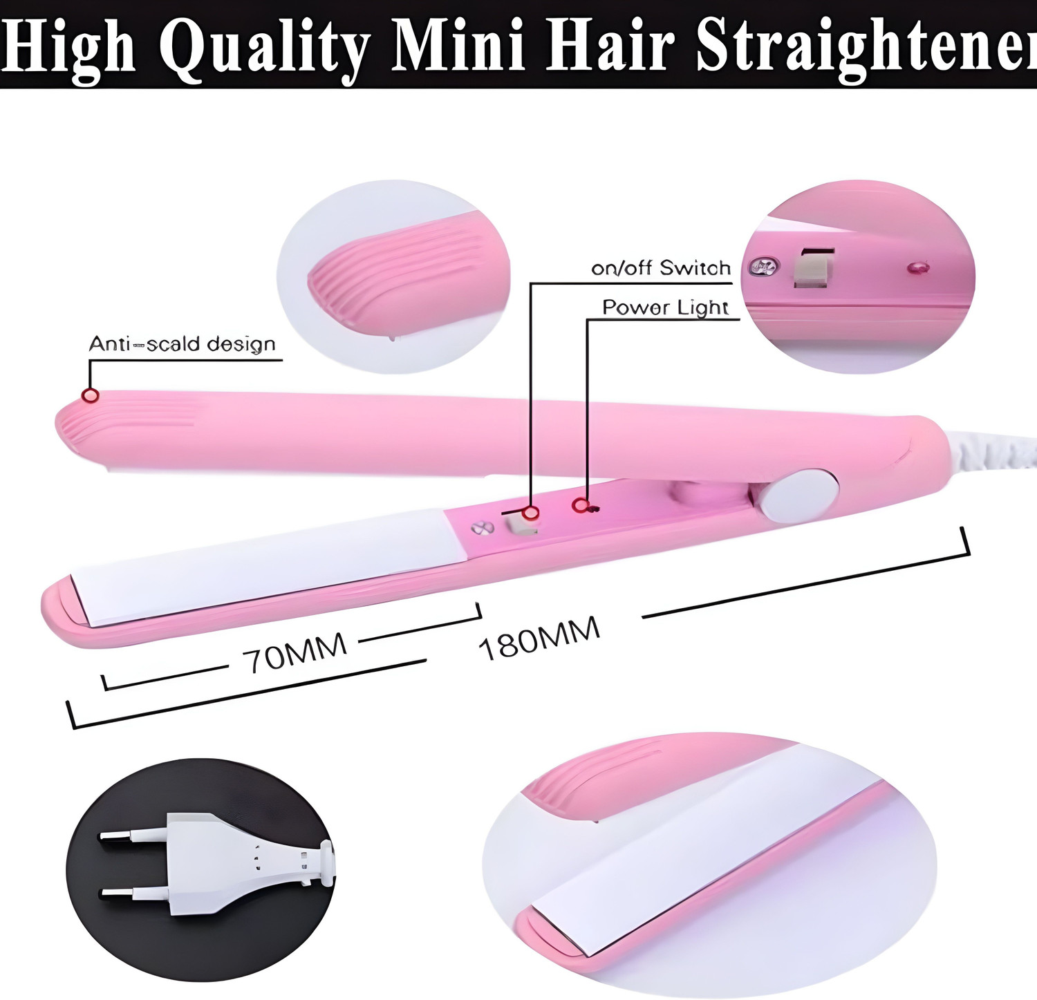 Image of Plusbeauty Hair Straightener Minimized Heat Damage with SilkPro Care Ceramic Coated Plates Pressing mashine small Hair Straightener (Pink)