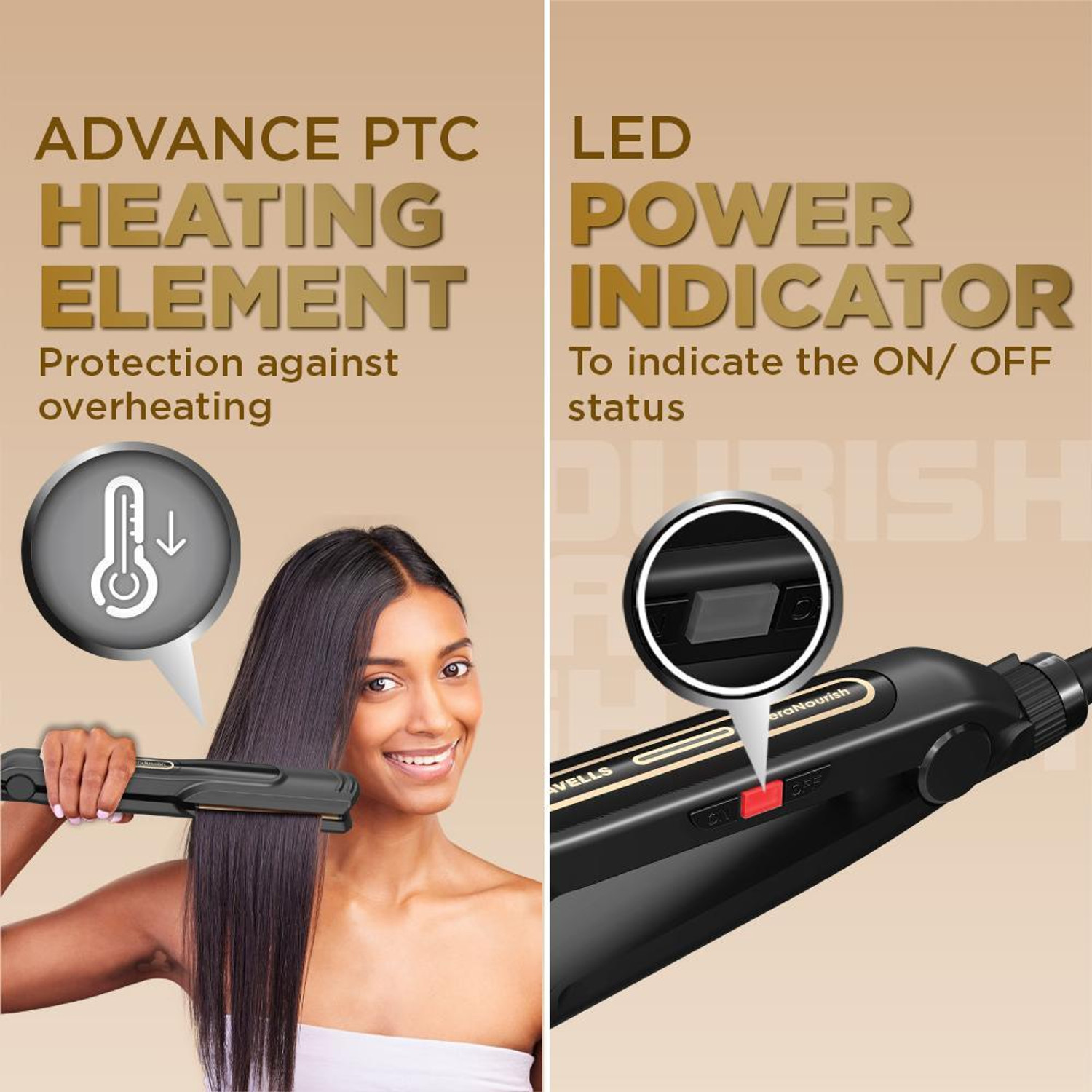 Image of HAVELLS Wide Plate Hair Straightener, Keratin Technology, For All Hair Types Wide Plate Hair Straightener, Keratin Technology, For All Hair Types Hair Straightener (Black)