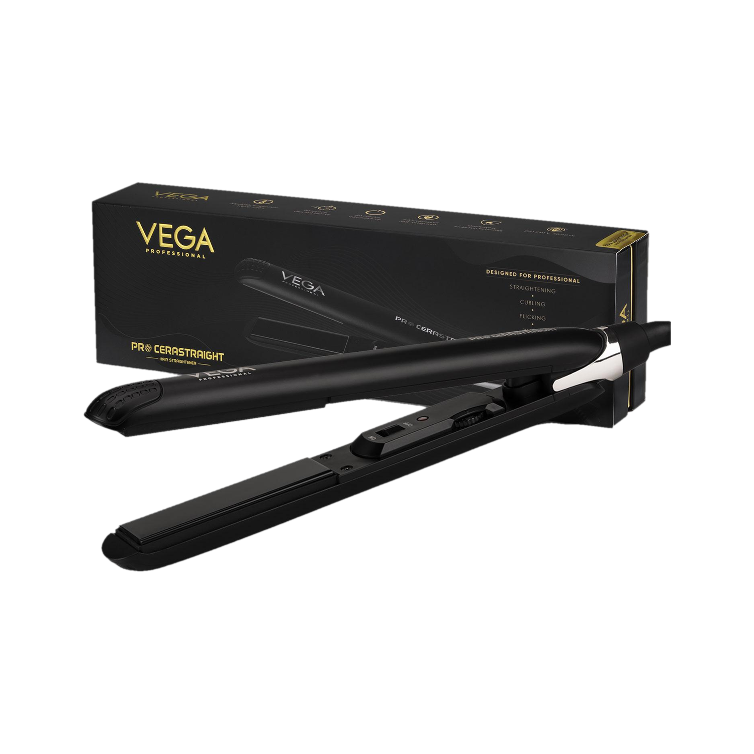 Image of Vega Professional Pro Cera Straight Hair Straightener with Tourmaline Ceramic Plates, (VPVHS-09) VPVHS-09 Hair Straightener