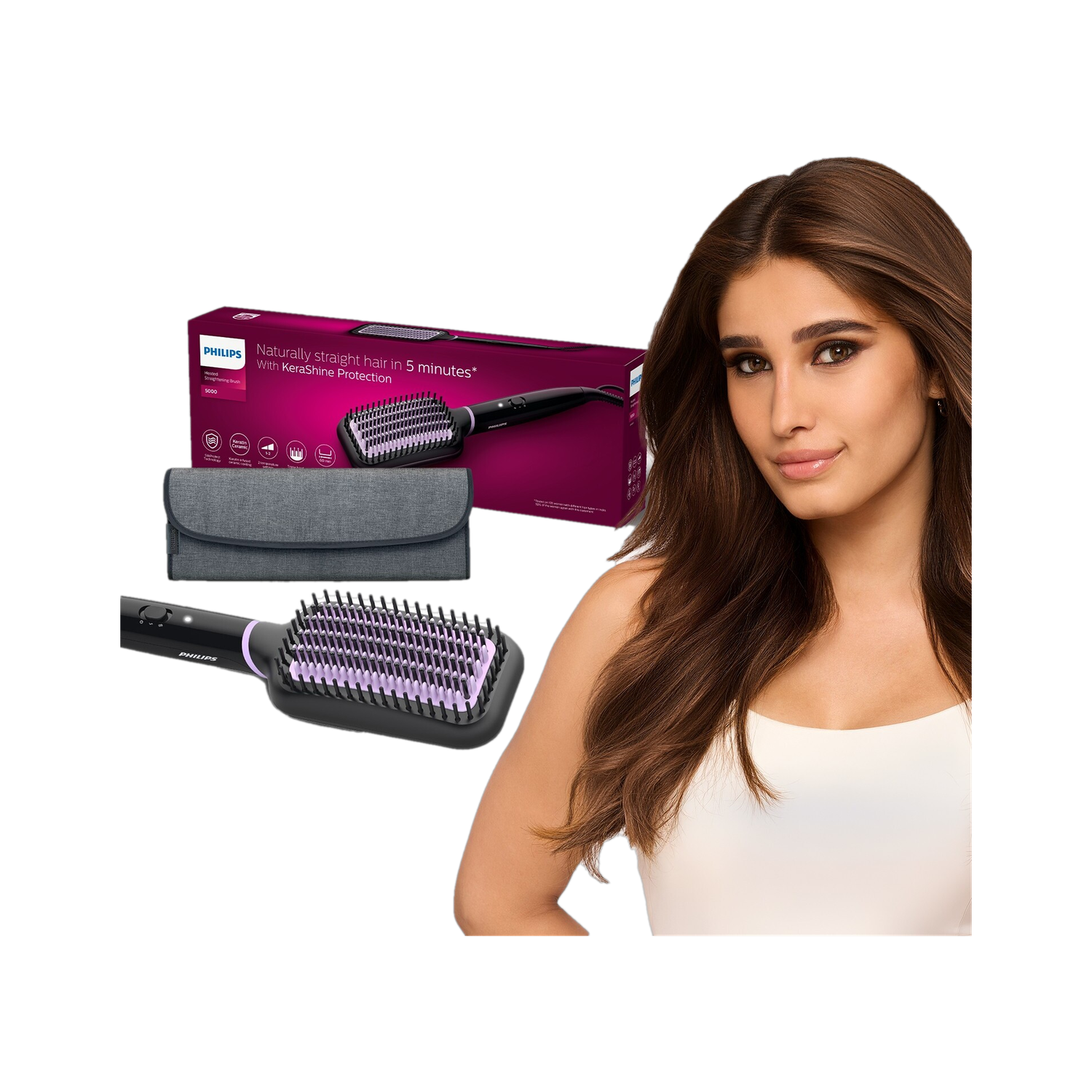 PHILIPS 5000 Series Heated Straightening Brush BHH896/10 Hair Straightener Brush