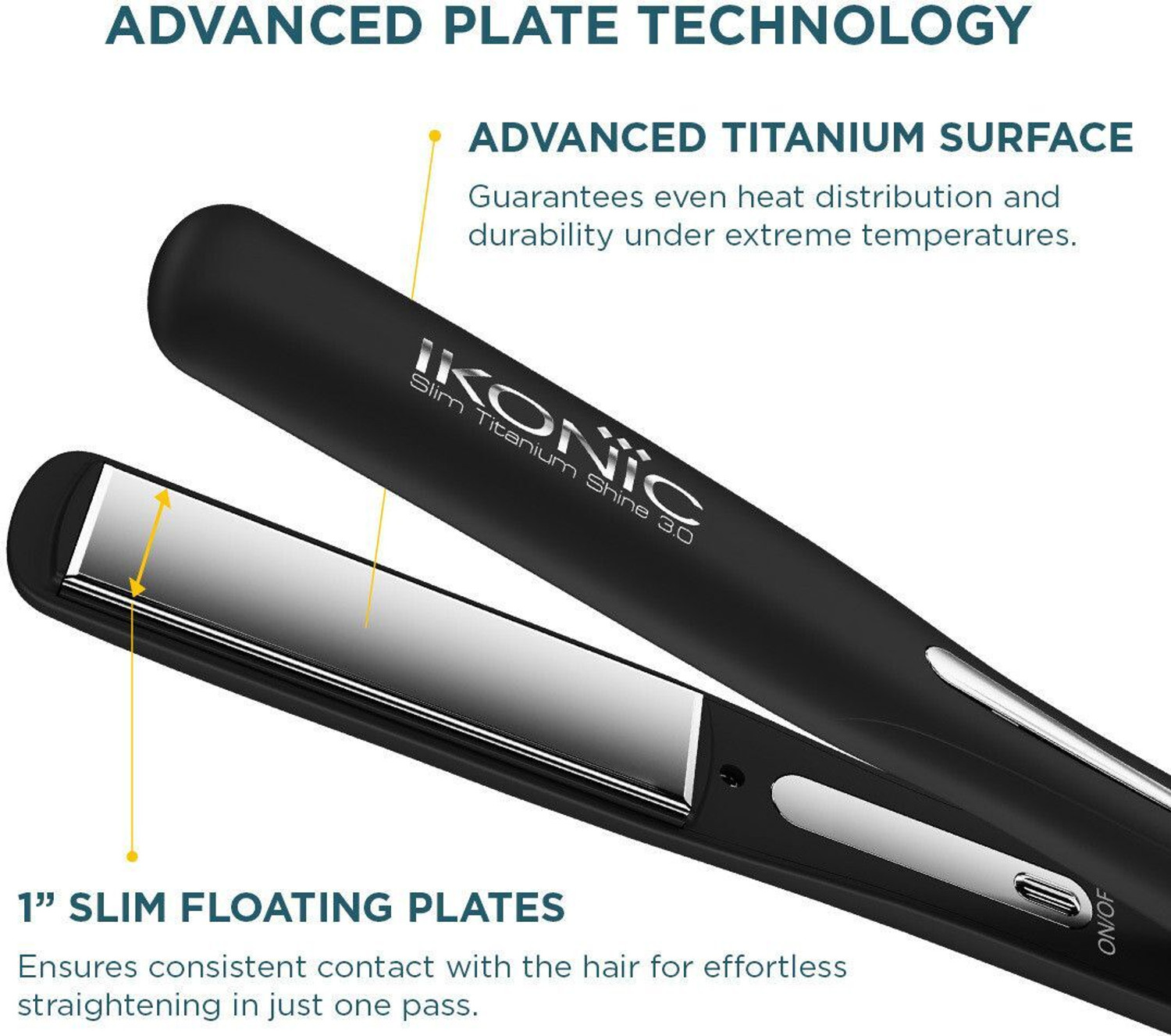 Image of Ikonic Professional Women Hair Straightener with Digital Temperature Adjustment Slim Titanium Shine 3.0 Hair Straightener