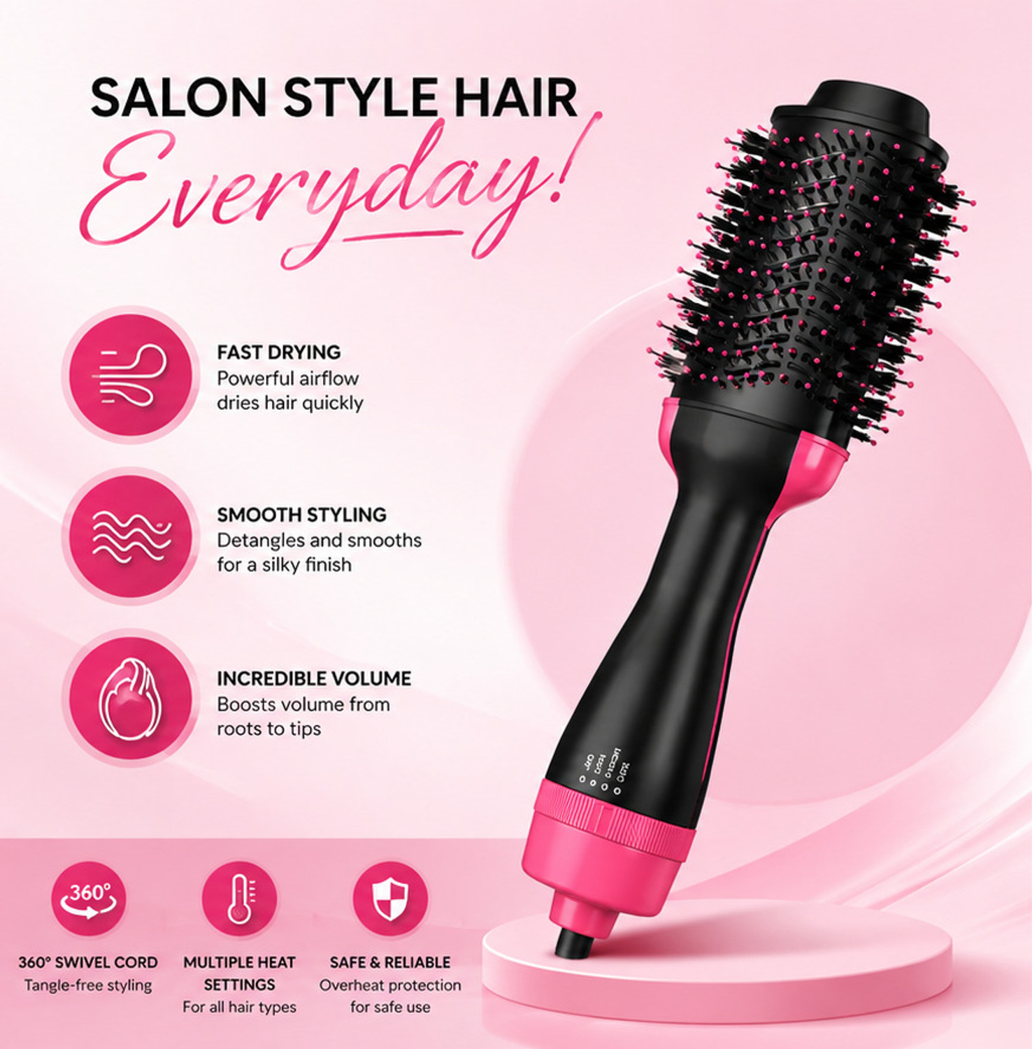Image of Alcmax Hair Dryer Volumizer with Complimentary Mini Heat Comb for Women Hair Dryer & Styler Volumizer Brush Hair Straightener Brush