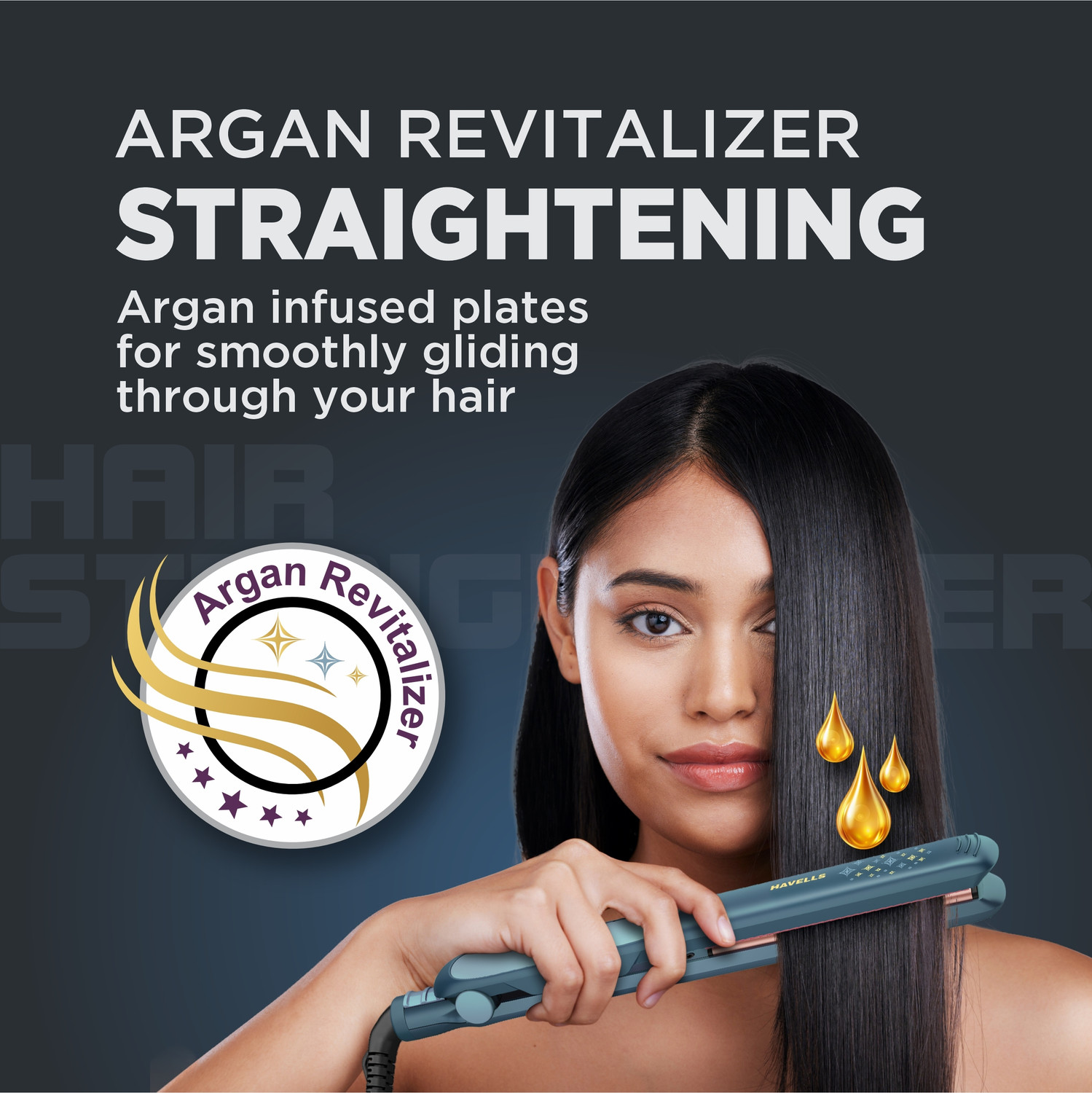 Image of HAVELLS Argan Revitalizer, Infused with Ceramic Coating & Instant Heating Technology HS4404 Argan Revitalizer Hair Straightener
