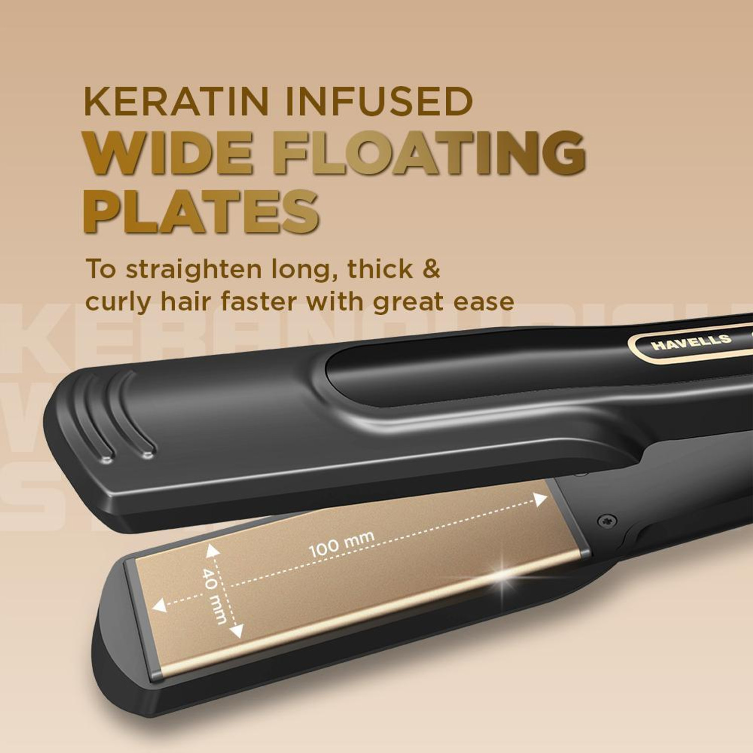 Image of HAVELLS Wide Plate Hair Straightener, Keratin Technology, For All Hair Types Wide Plate Hair Straightener, Keratin Technology, For All Hair Types Hair Straightener (Black)