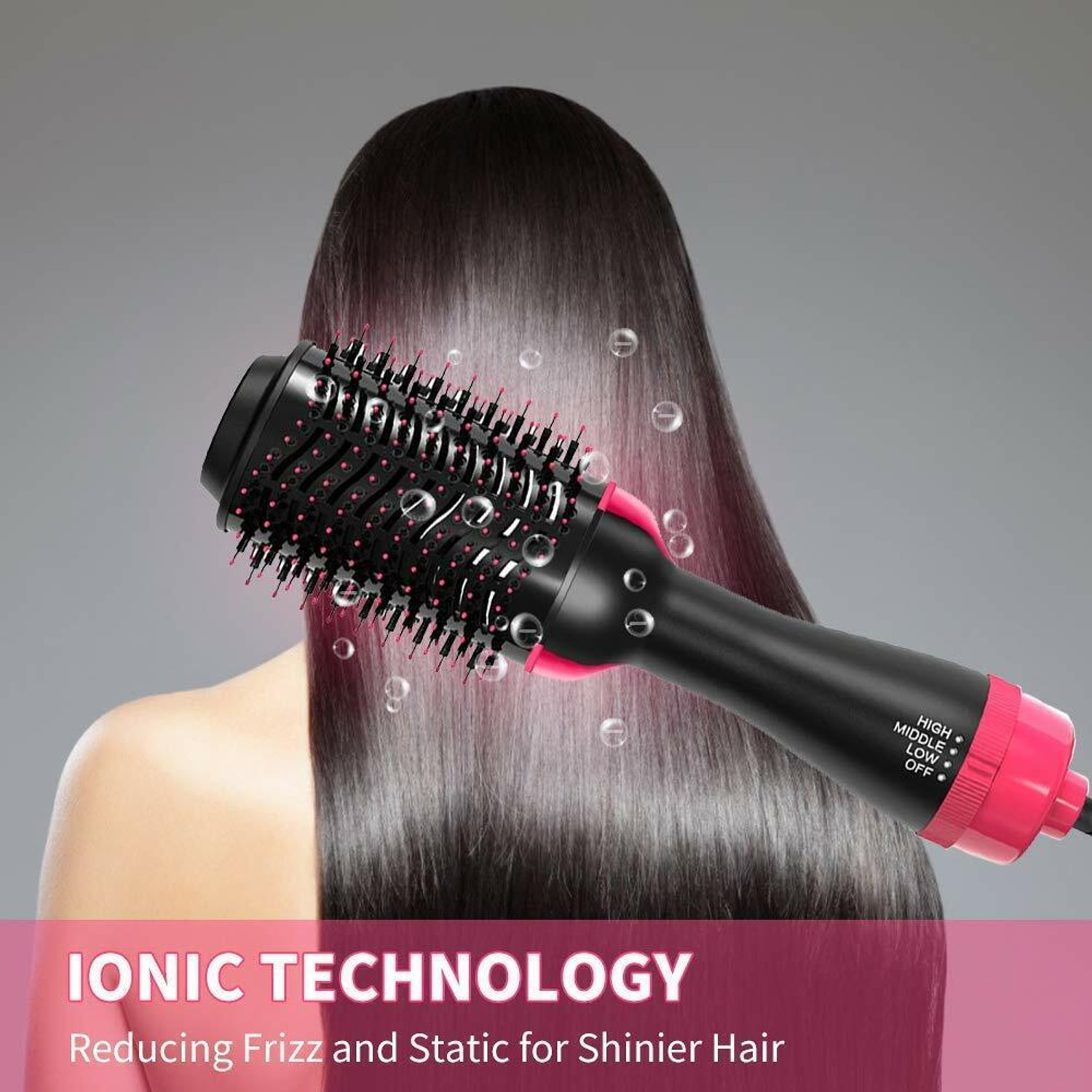 Image of NKK TRADERS One Step Hair Dryer and Volumizer, Hot Air Brush, 3 in1 Styling Brush Styler, Negative Ion Hair Straightener Curler Brush for All Hairstyle, Black