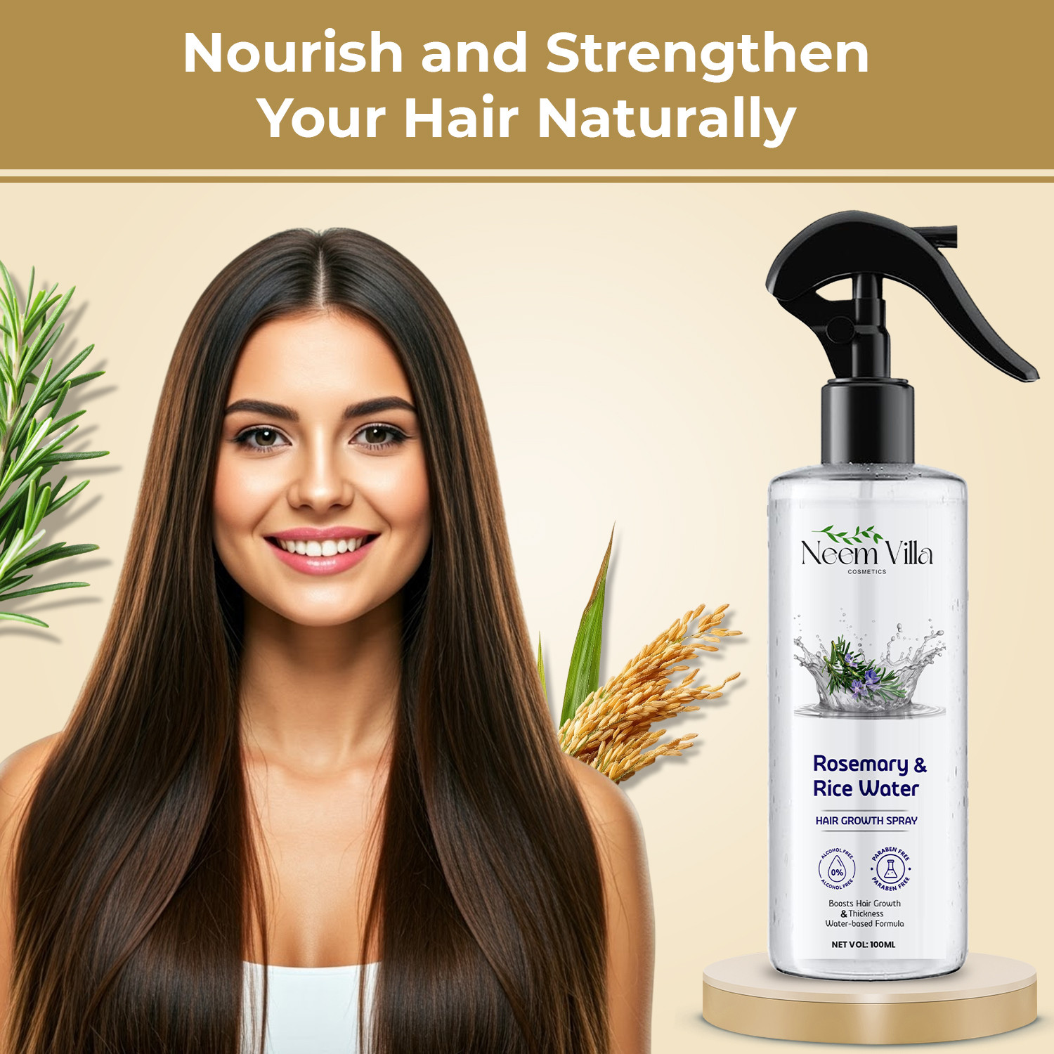 Image of NEEM VILLA COSMETICS Rosemary & Rice Water Hair Growth Spray-For Thicker, Stronger Hair (200 ml)