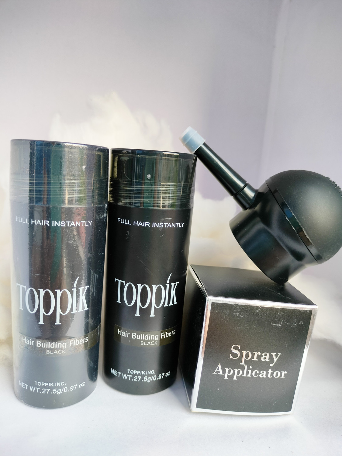 Image of toppik Hair Building Fibre 27.5gm Natural Black (Pack of 2) with Fibre Applicator Hair Fiber