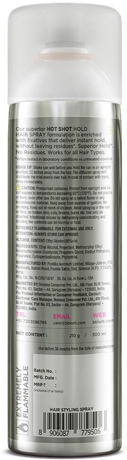 Image of BBlunt Hot Shot Hold Spray for Instant & Firm Hold - 300 ml Hair Spray