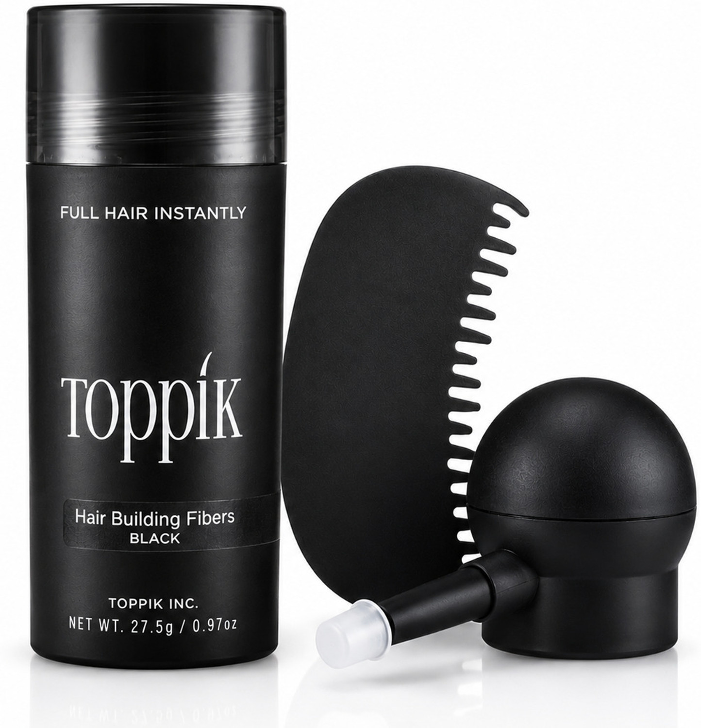 Image of toppik Hair Fiber Black 27.5g with Applicator & Hairline Comb Hair Fiber
