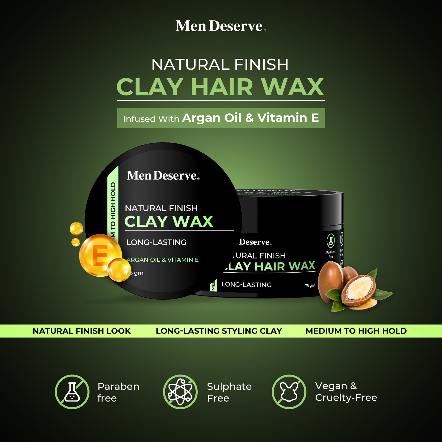 Image of Men Deserve Natural Finish Clay Hair Wax enriched with Argan Oil and Vitamin E Hair Wax