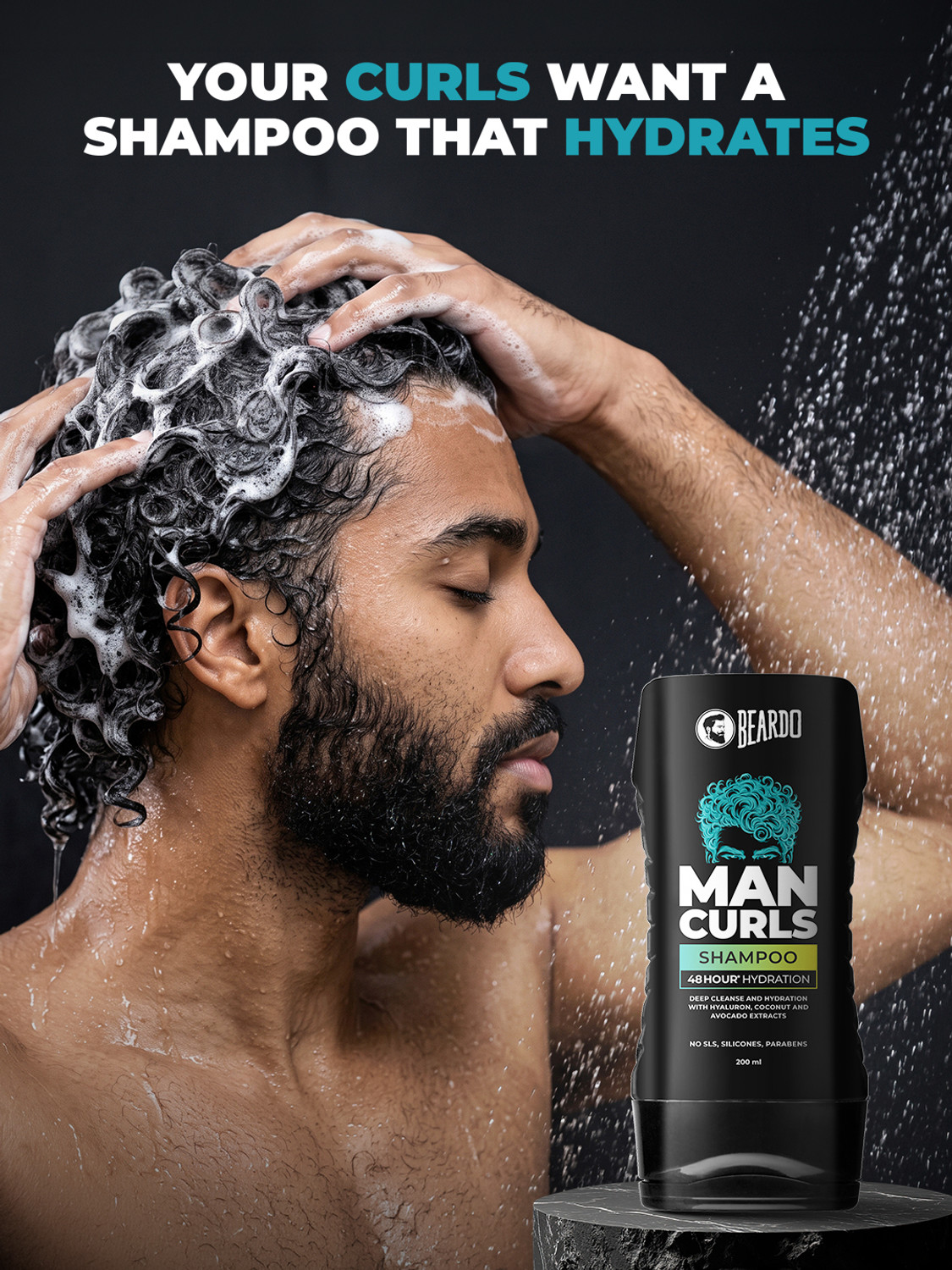 Image of BEARDO Man Curls Shampoo | 48 Hour Hydration | & Man Curls Curly Hair Cream (Set of 2) Hair Cream