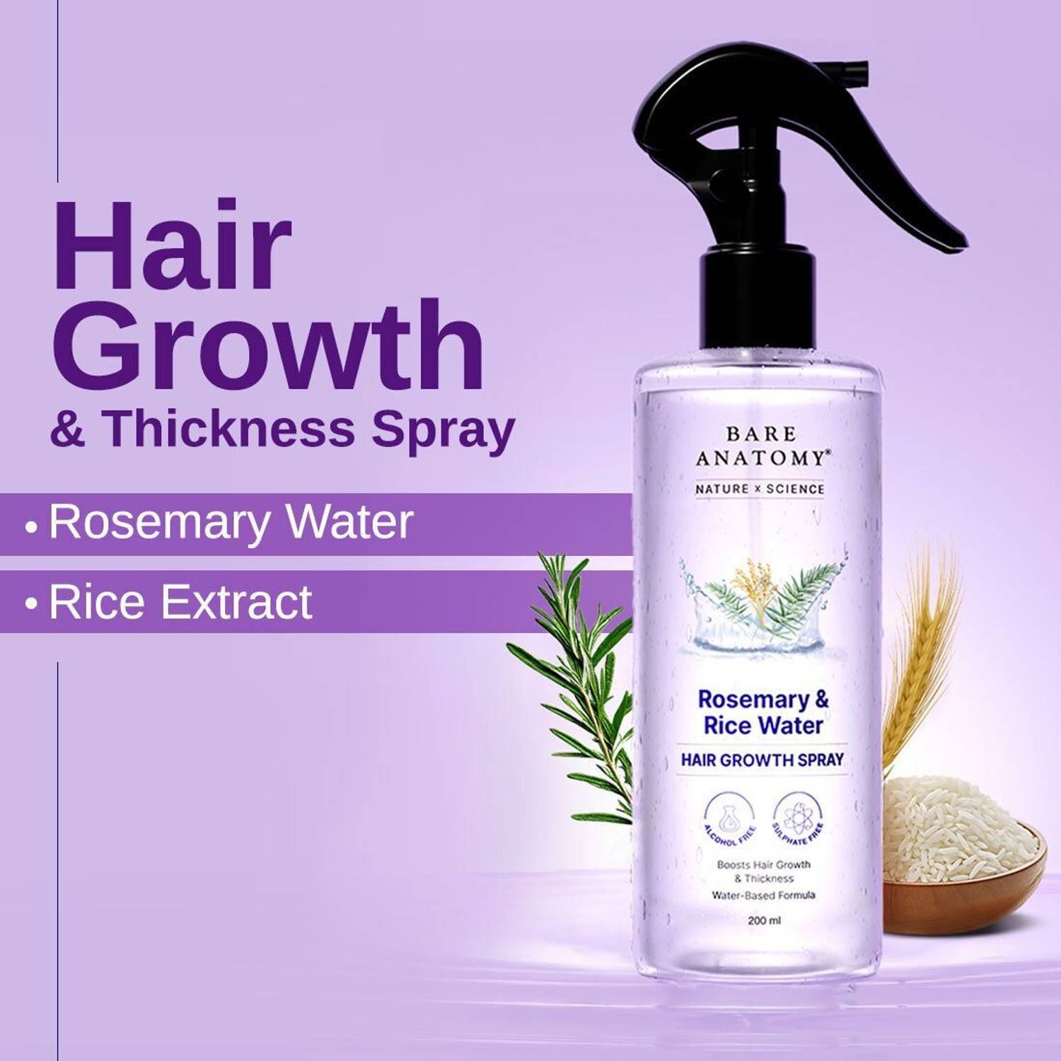 BARE Rosemary Water Spray for Hair Growth, 100ml - Image 2