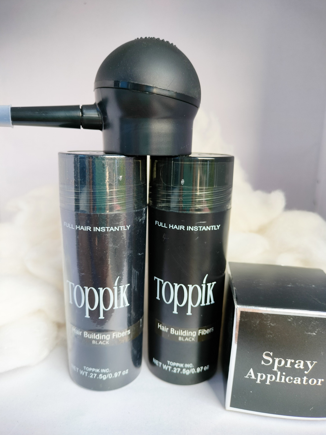 Image of toppik Hair Building Fibre 27.5gm Natural Black (Pack of 2) with Fibre Applicator Hair Fiber