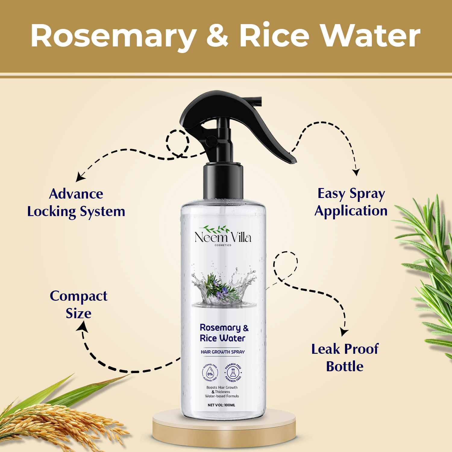 Image of NEEM VILLA COSMETICS Rosemary & Rice Water Hair Growth Spray-For Thicker, Stronger Hair (200 ml)