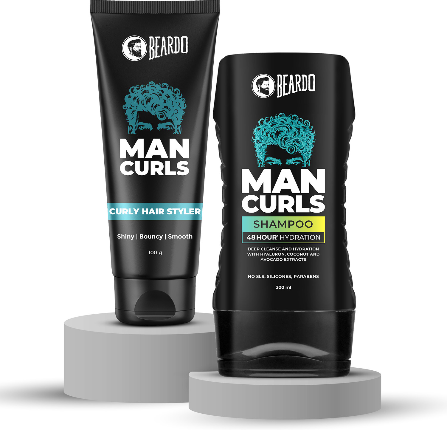 Image of BEARDO Man Curls Shampoo | 48 Hour Hydration | & Man Curls Curly Hair Cream (Set of 2) Hair Cream