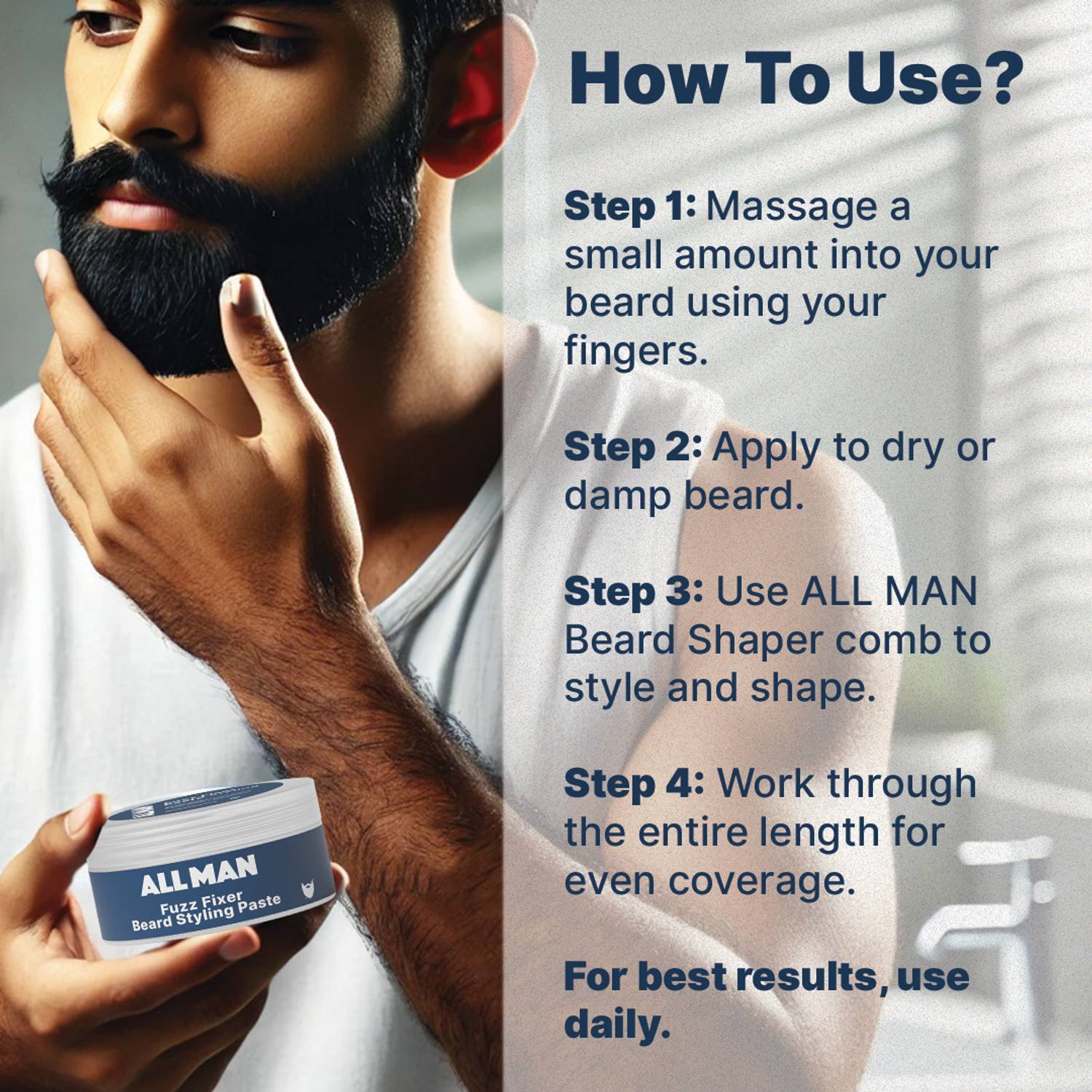 ALL MAN Fuzz Fixer Beard Styling Paste, 50g - Image 5