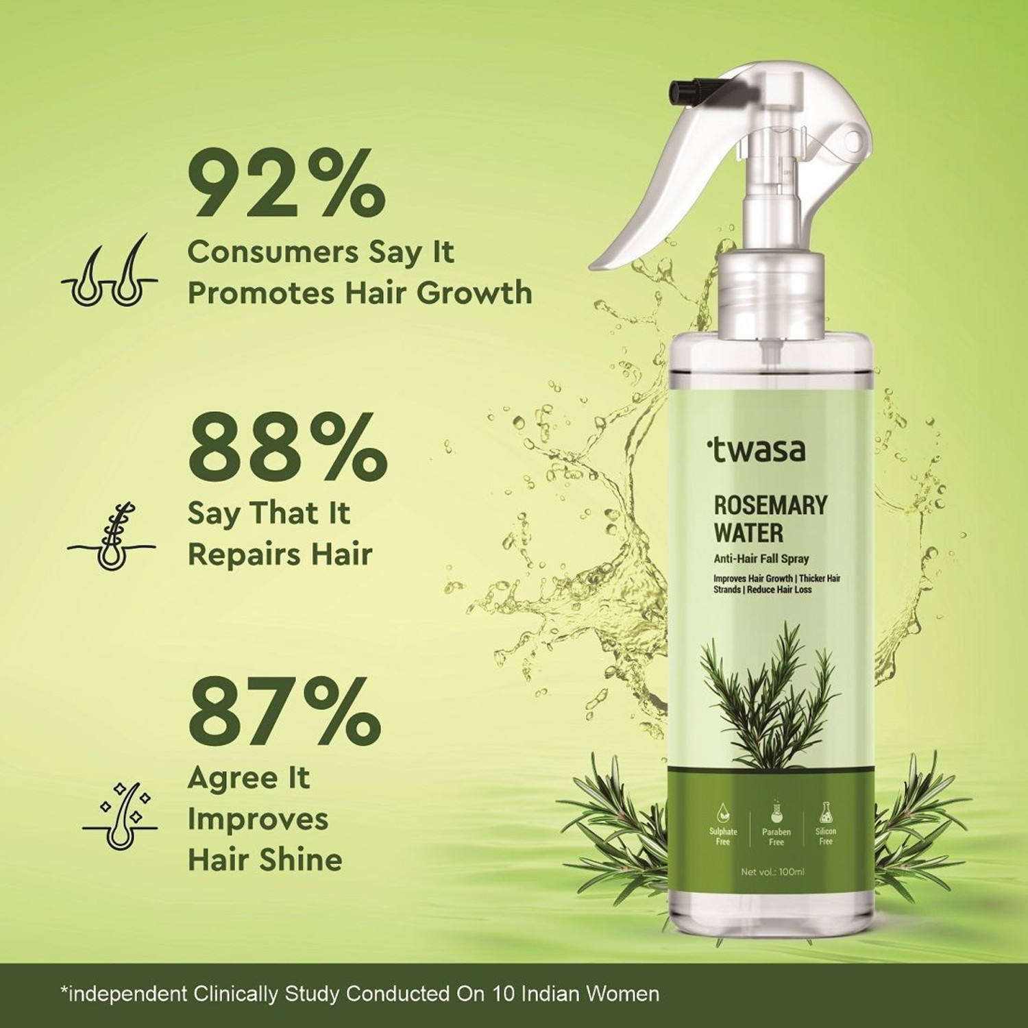 Image of Twasa Rosemary Water Spray For Hair Growth & Thickness| Controls Hairfall & Adds Shine Hair Spray