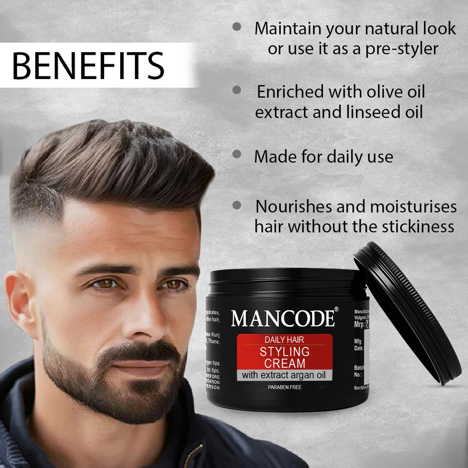 Image of MANCODE Daily Styling for men, Enriched with Argan Oil, Hair Cream