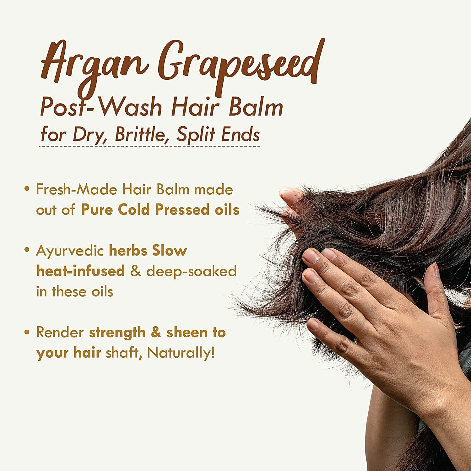 Image of Nat Habit Argan Grapeseed Post-Wash Hair Balm | Split Ends, Hair Smoothening, Straightening, Conditioning | Frizzy Hair Treatment | Ayurvedic, Herbal | FRESH KitchenMade, Infused with Rosemary & Oils Hair Balm