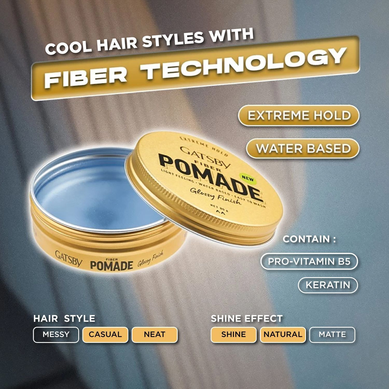 Image of GATSBY Japan's No.1 Fiber Pomade | Glossy Finish | Hair Styling Gel |Light & Non Sticky Hair Gel