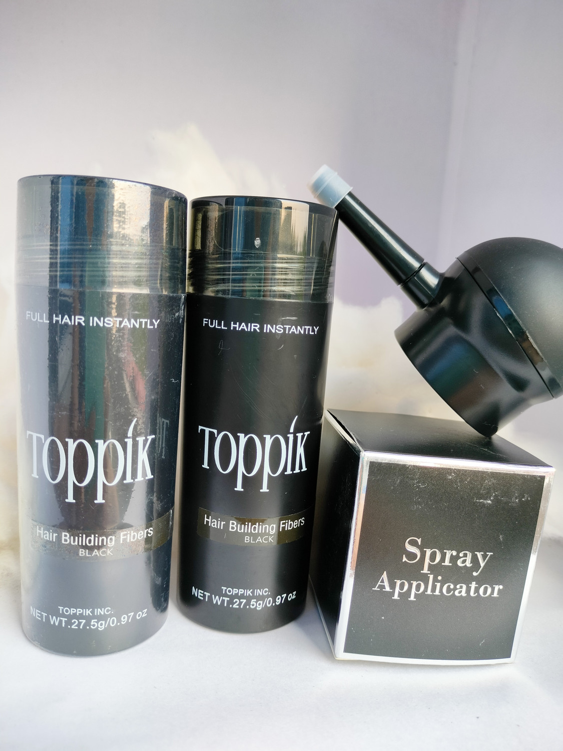 Image of toppik Hair Building Fibre 27.5gm Natural Black (Pack of 2) with Fibre Applicator Hair Fiber