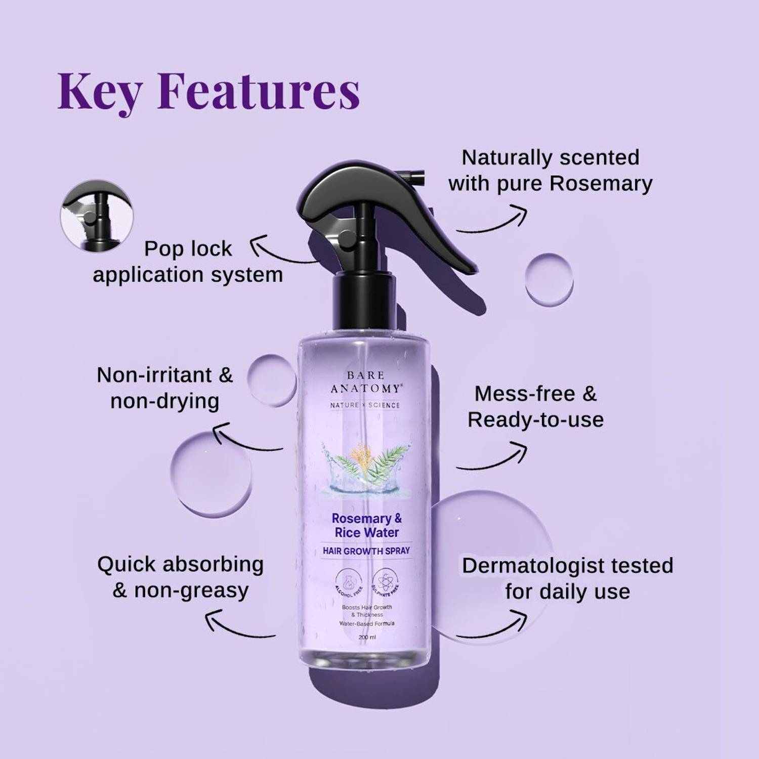 BARE Rosemary Water Spray for Hair Growth, 100ml - Image 3