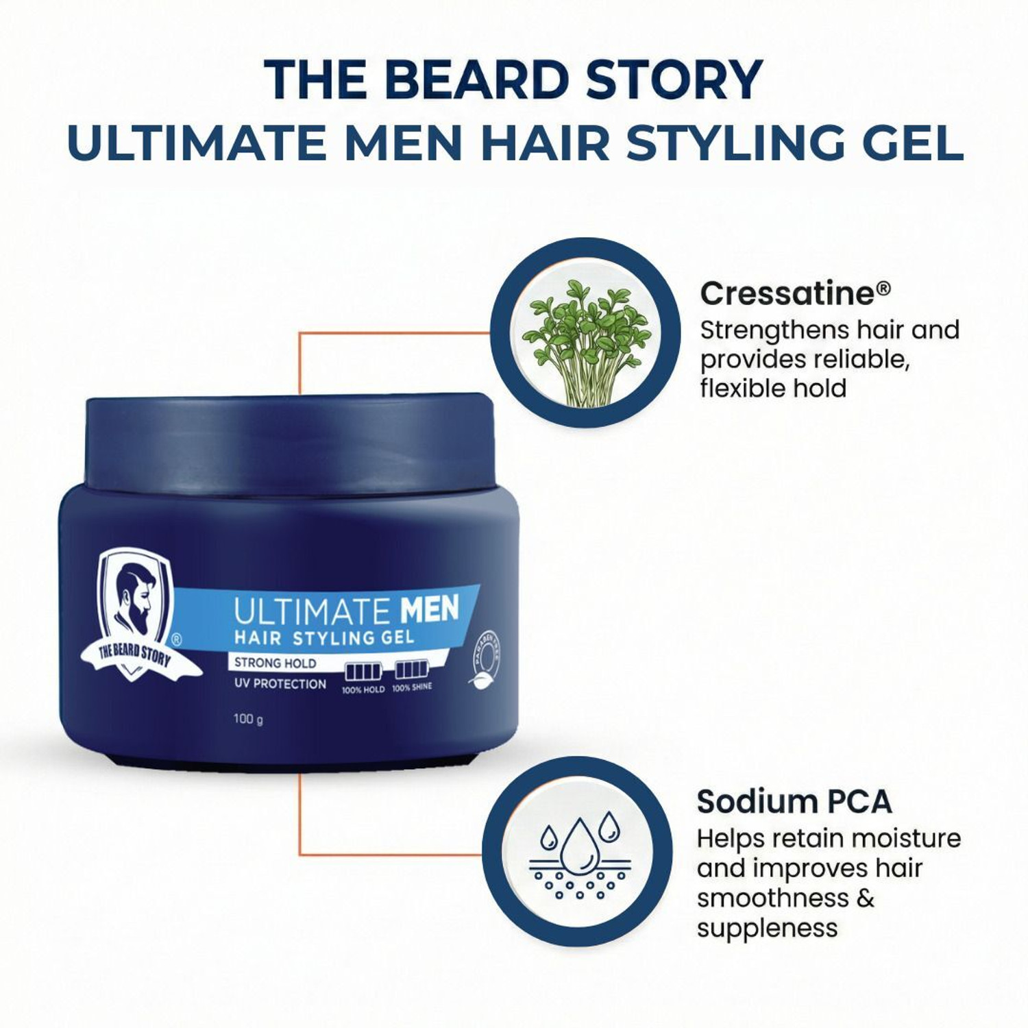 Image of THE BEARD STORY Hair Styling Gel, Uv Protect, Strengthens, Smooth & Shiny, Strong Hold Hair Gel
