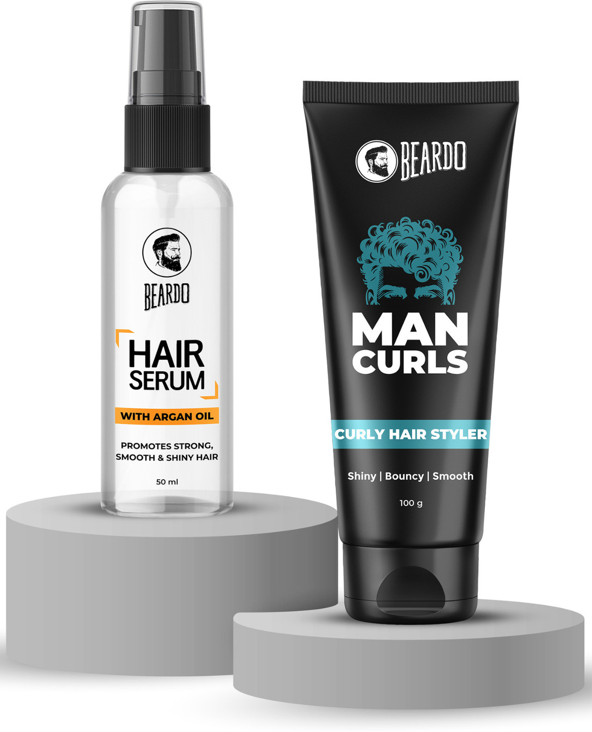 Image of BEARDO Man Curls Curly Hair Cream for Men & Hair Serum for All Hair Types (Set of 2) Hair Cream