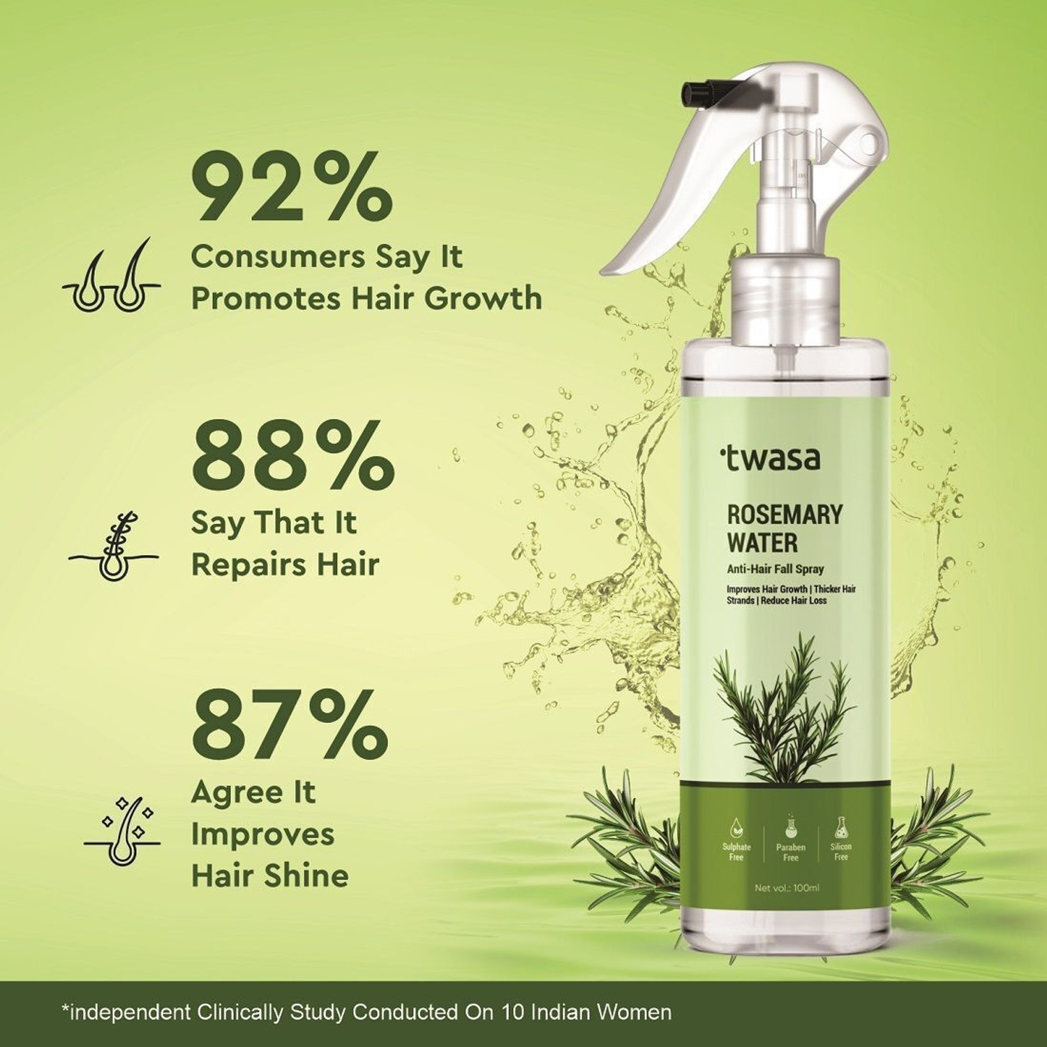 Image of Twasa Rosemary Water Spray For Hair Growth & Thickness| Controls Hairfall & Adds Shine Hair Spray