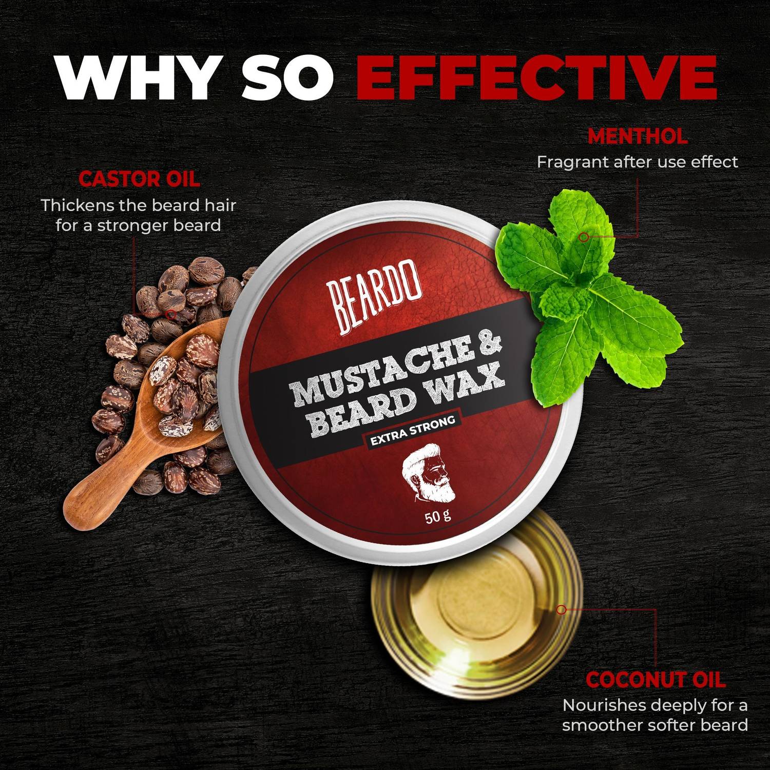 BEARDO Beard & Mustache Wax Extra Strong 50 Gm - Image 4