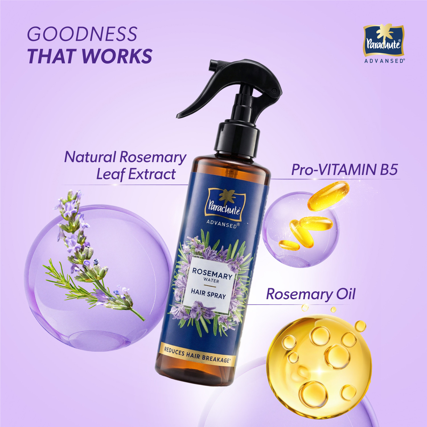 Image of Parachute Advansed Rosemary Water Hair Spray | Reduces Hair Breakage* | NonSticky Formula Hair Spray